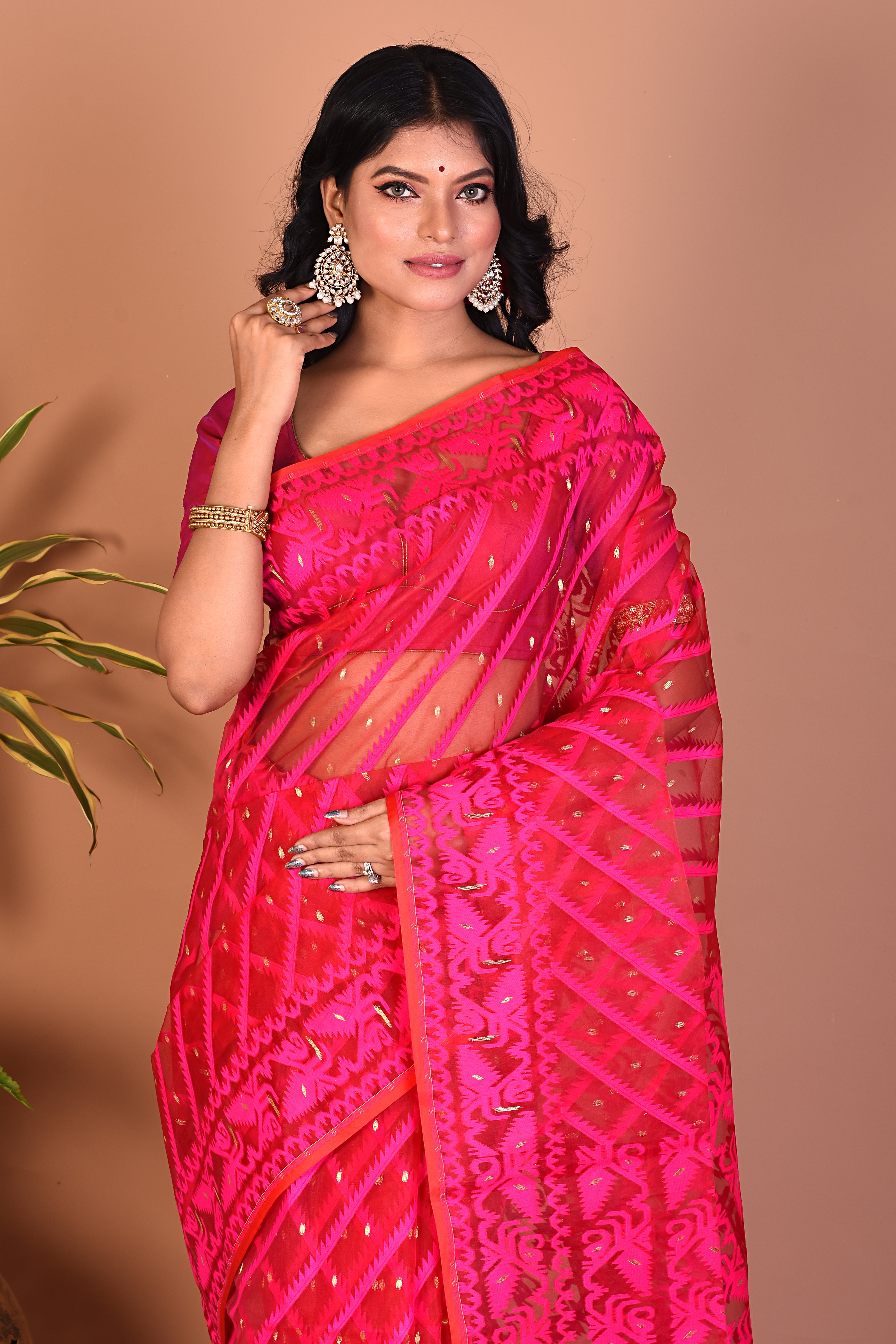 Deep Pink Jamdani Saree - Keya Seth Exclusive