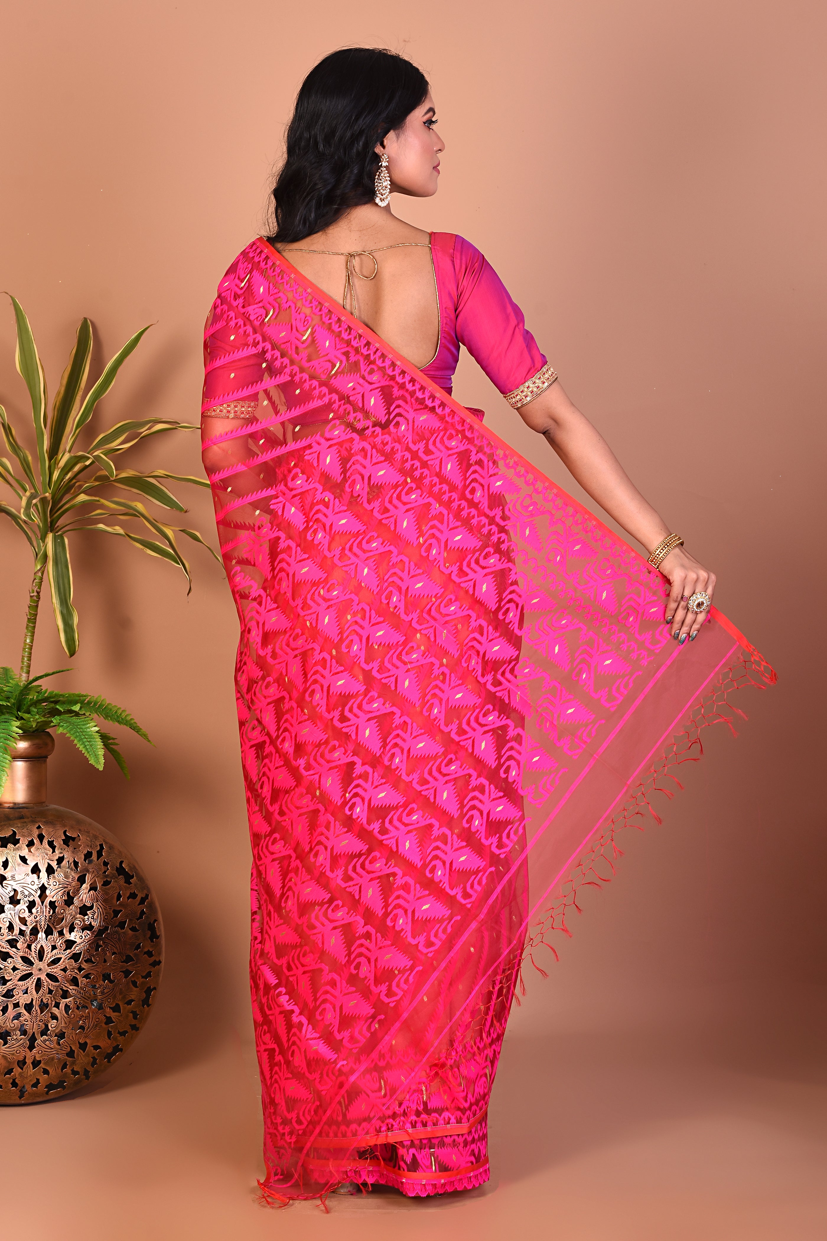 Deep Pink Jamdani Saree - Keya Seth Exclusive