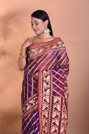 Wine Jamdani Saree - Keya Seth Exclusive