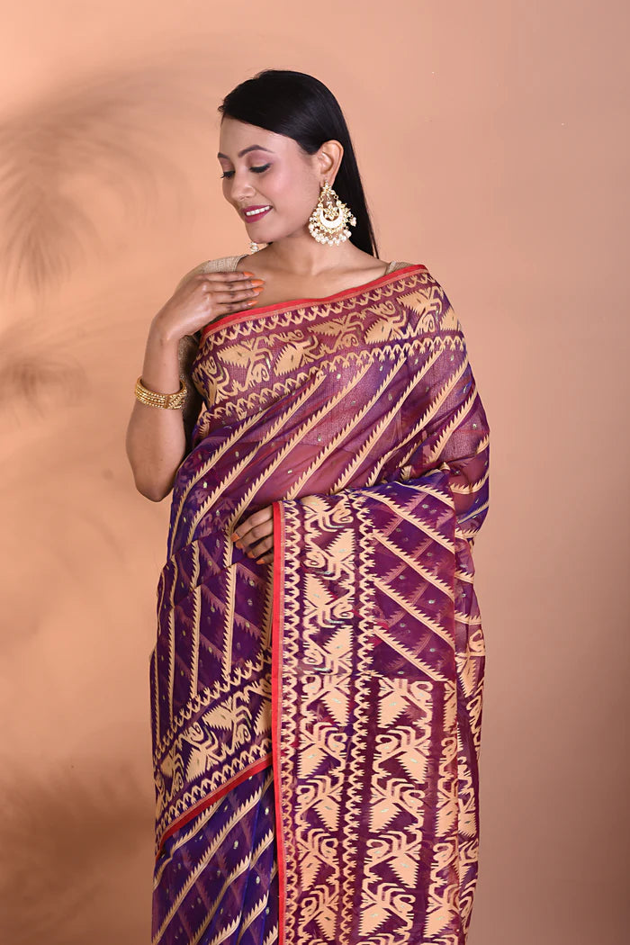 Wine Jamdani Saree - Keya Seth Exclusive