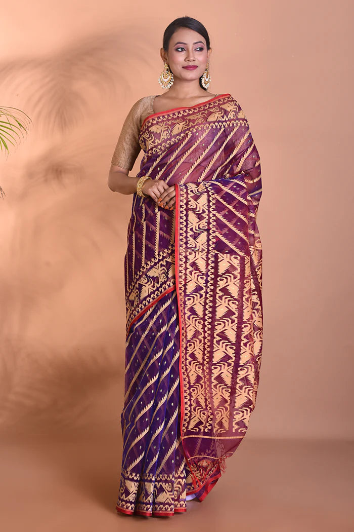 Wine Jamdani Saree - Keya Seth Exclusive