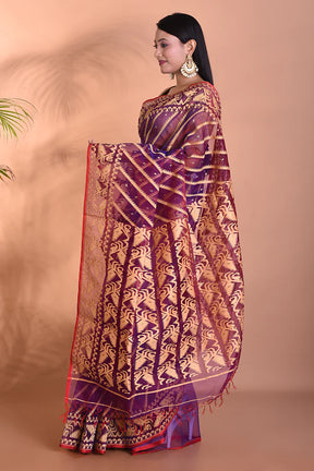Wine Jamdani Saree - Keya Seth Exclusive