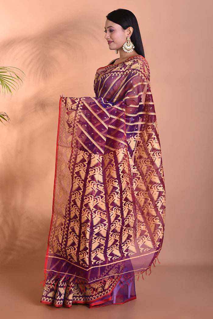 Wine Jamdani Saree - Keya Seth Exclusive