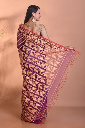 Wine Jamdani Saree - Keya Seth Exclusive