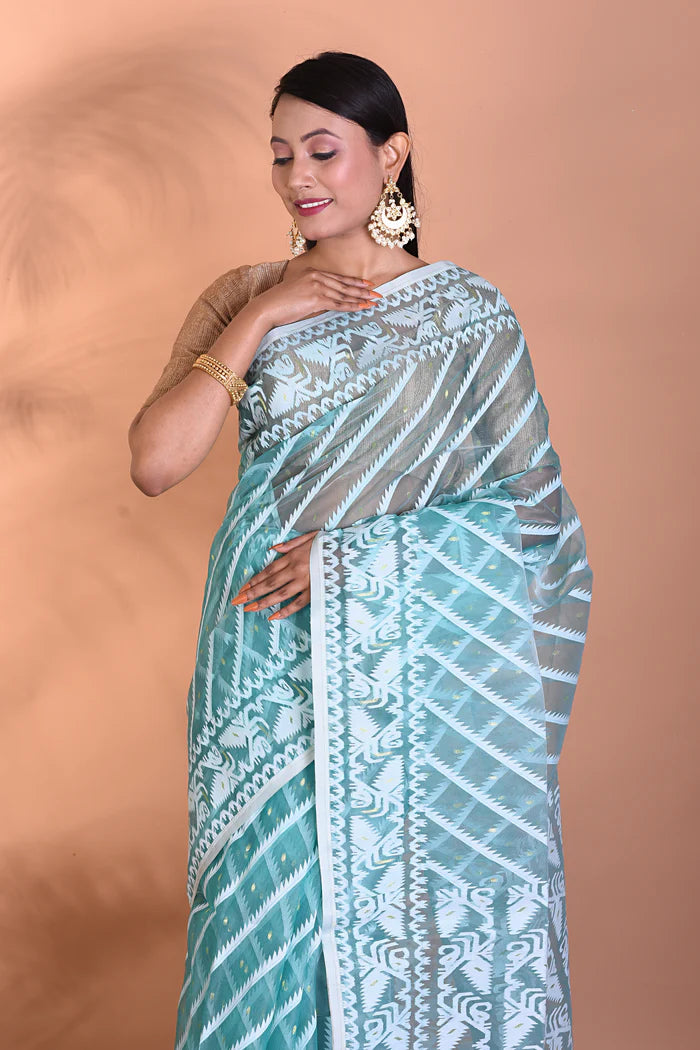 Light Green Jamdani Saree - Keya Seth Exclusive