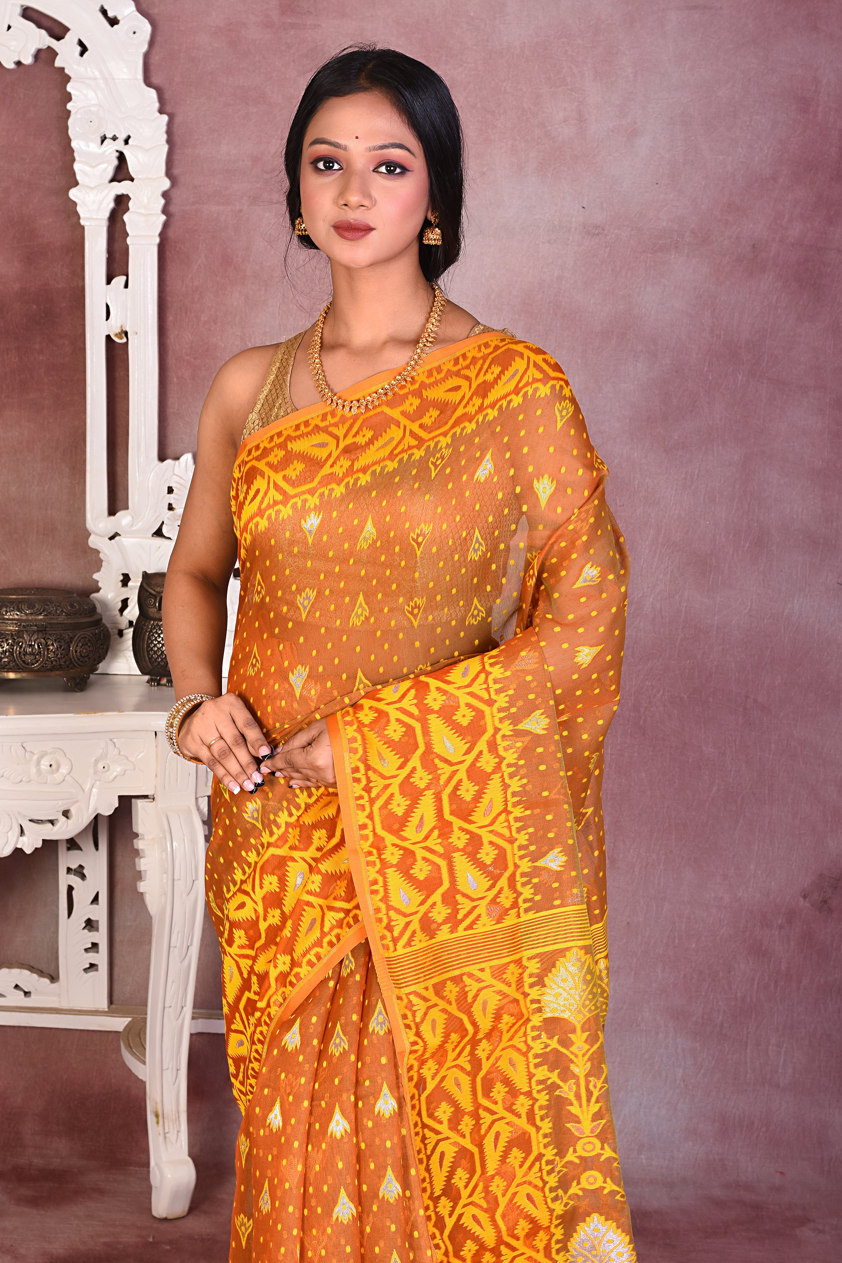 Bright Yellow Jamdani Saree - Keya Seth Exclusive