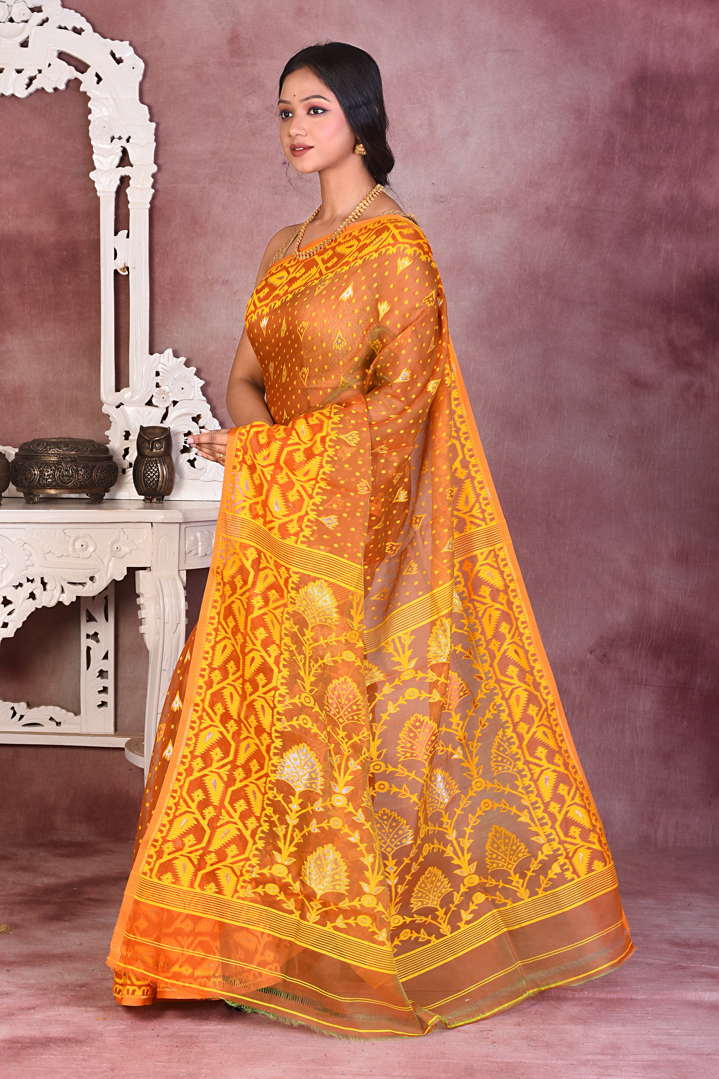 Bright Yellow Jamdani Saree - Keya Seth Exclusive