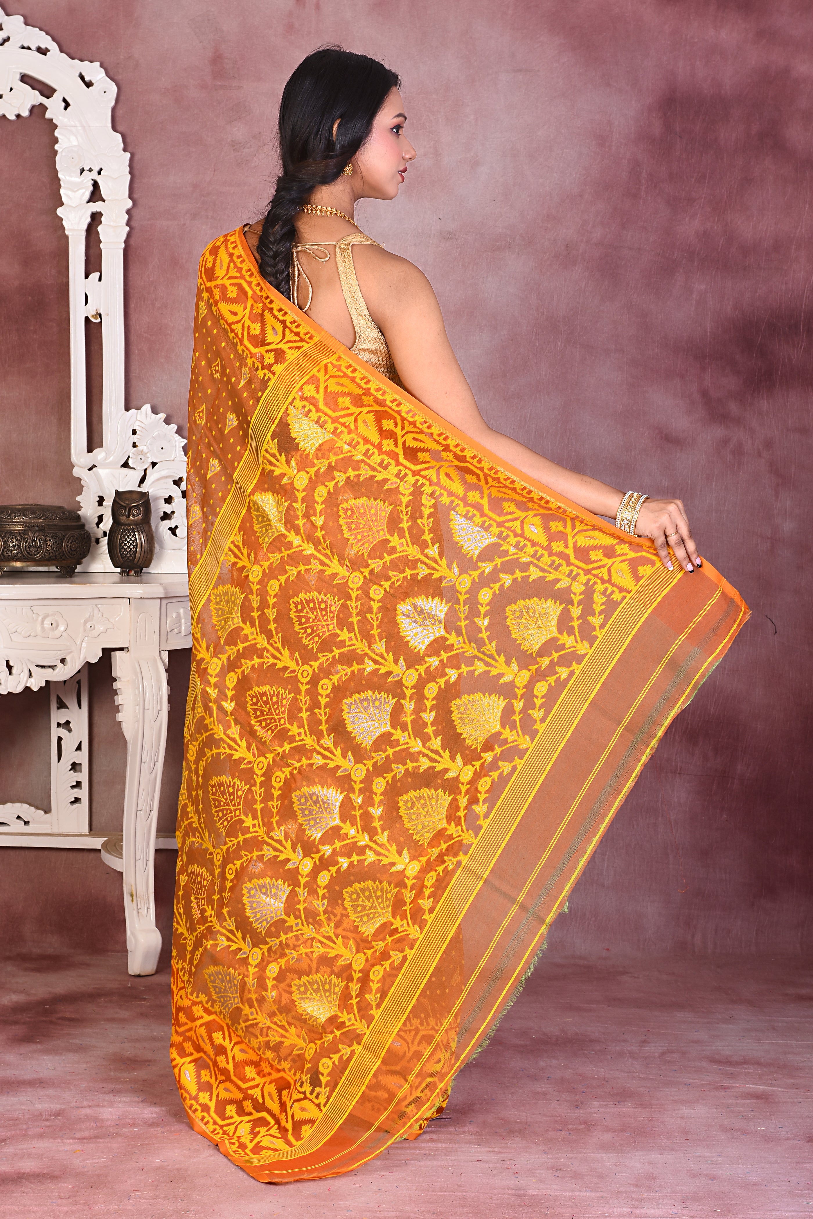 Bright Yellow Jamdani Saree - Keya Seth Exclusive