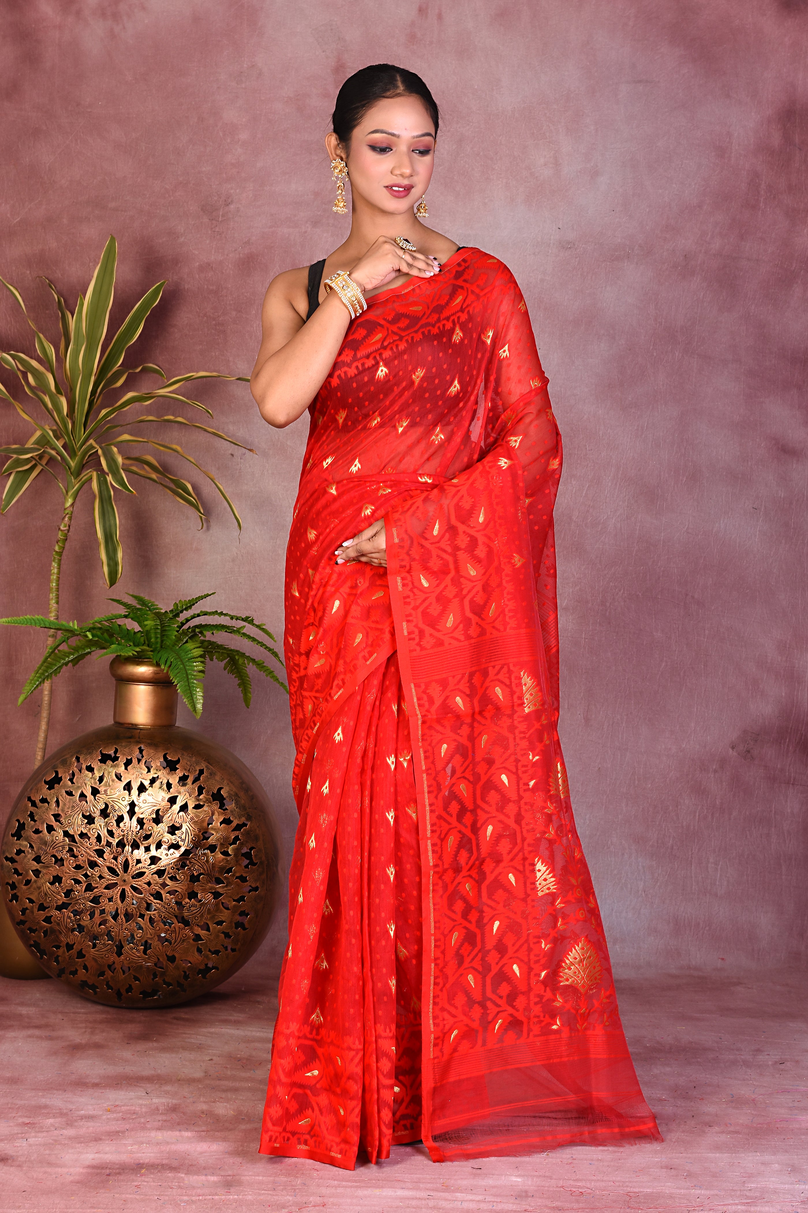 Elegant Red Jamdani Saree - Keya Seth Exclusive