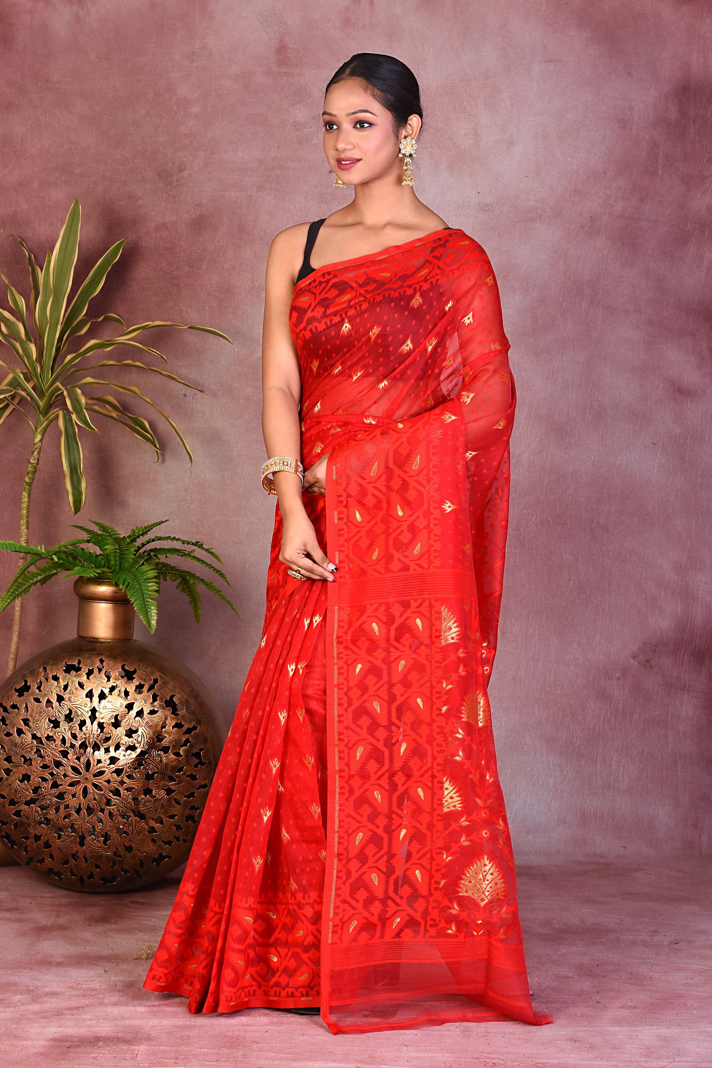 Elegant Red Jamdani Saree - Keya Seth Exclusive