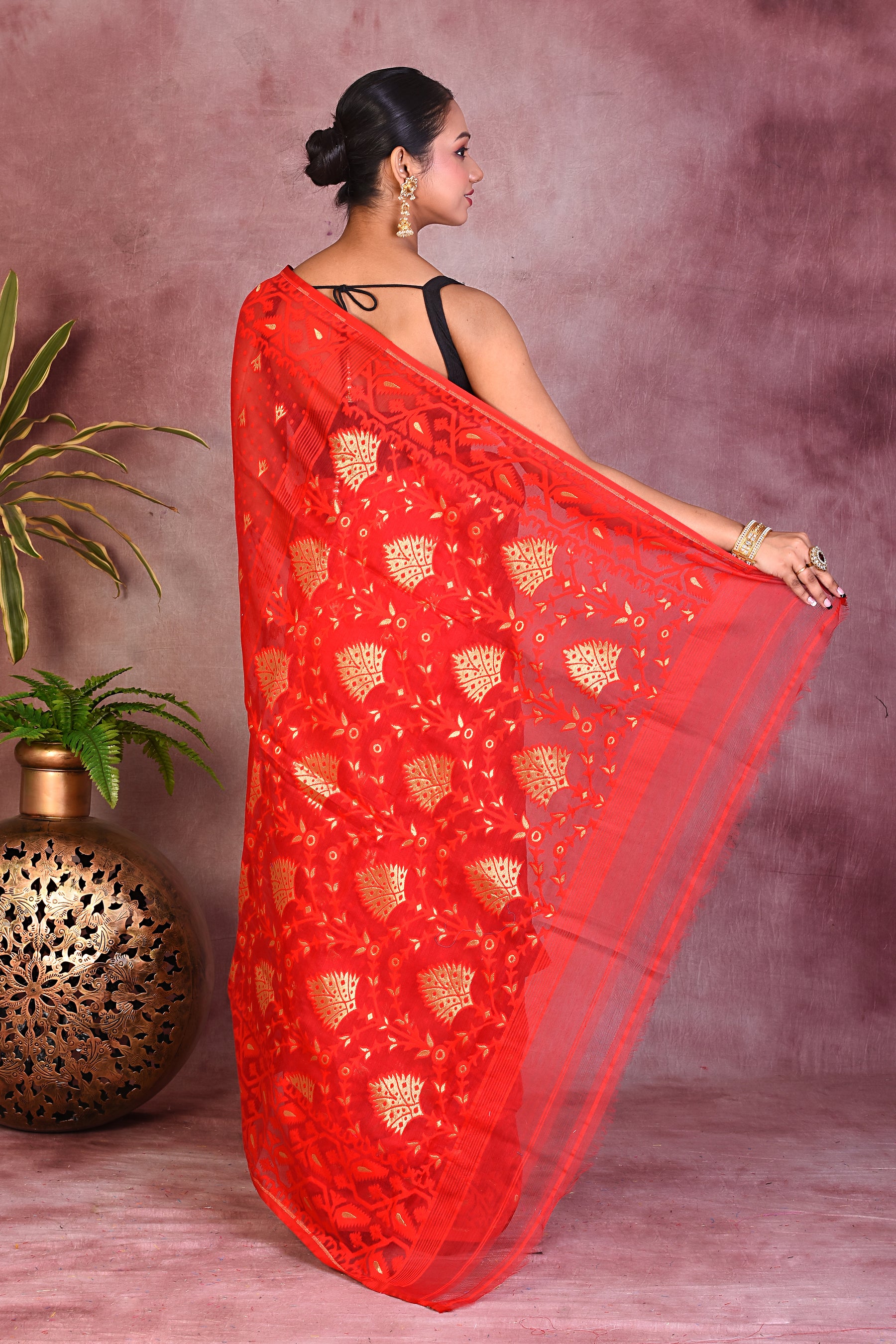 Elegant Red Jamdani Saree - Keya Seth Exclusive