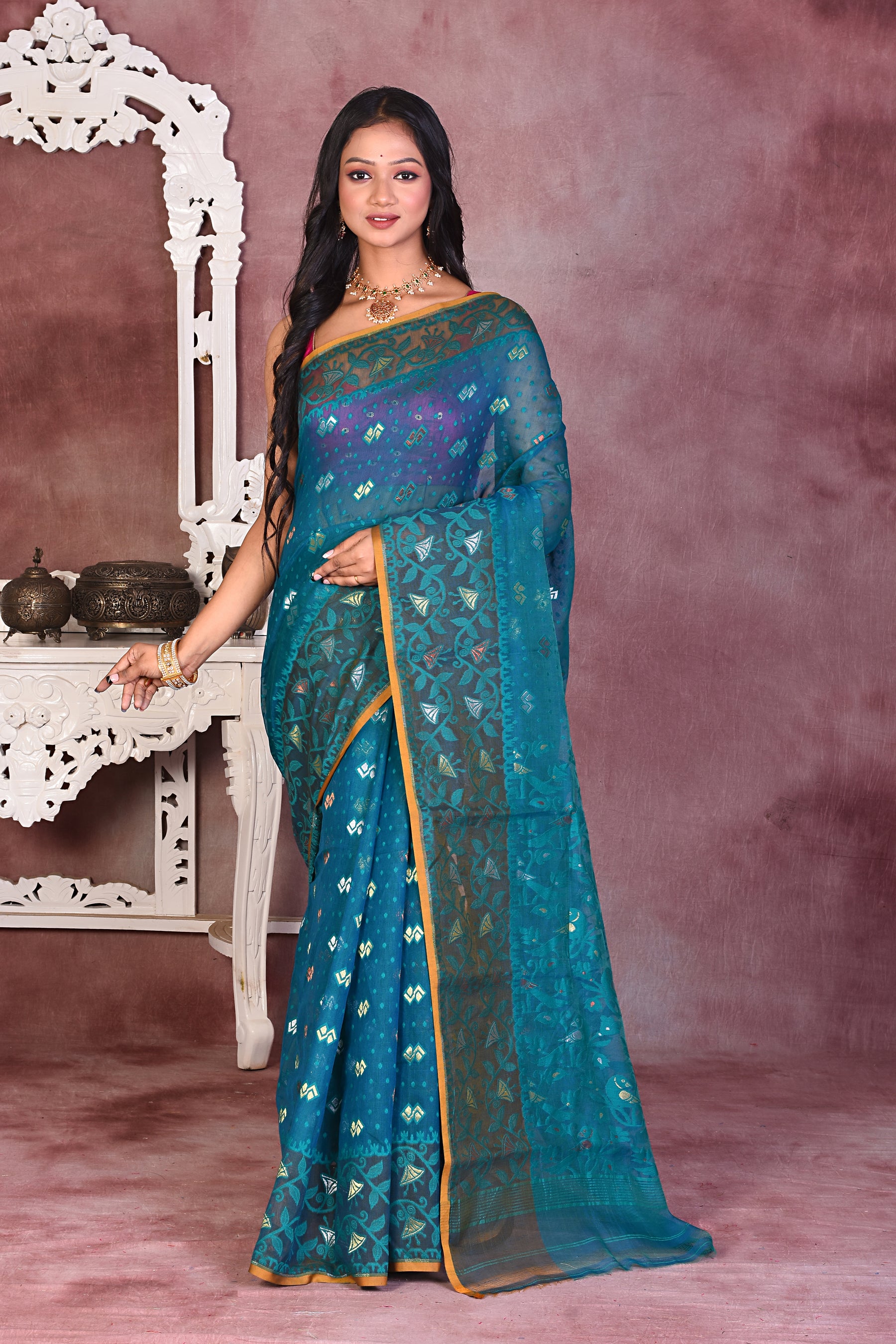 Bright Blue Soft Jamdani Saree - Keya Seth Exclusive