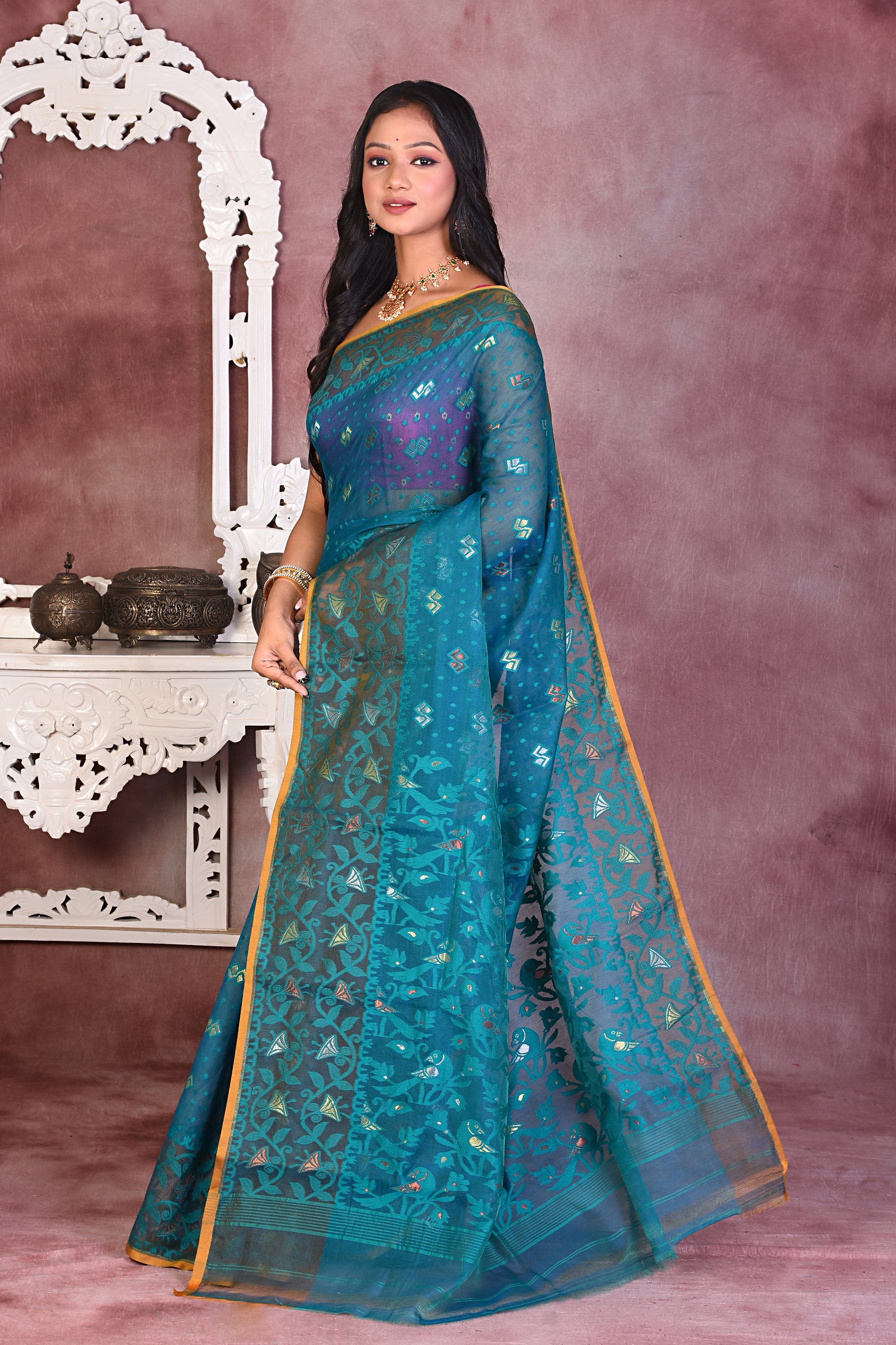 Bright Blue Soft Jamdani Saree - Keya Seth Exclusive