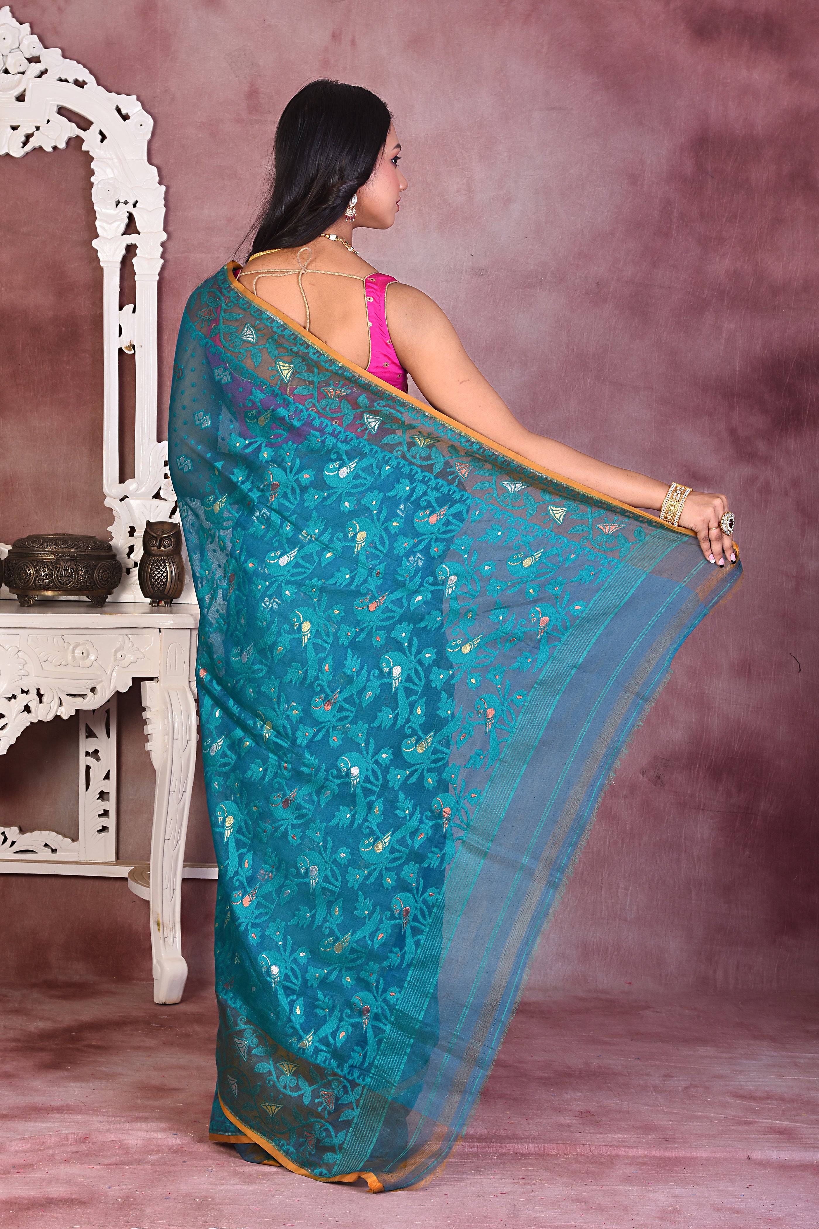 Bright Blue Soft Jamdani Saree - Keya Seth Exclusive