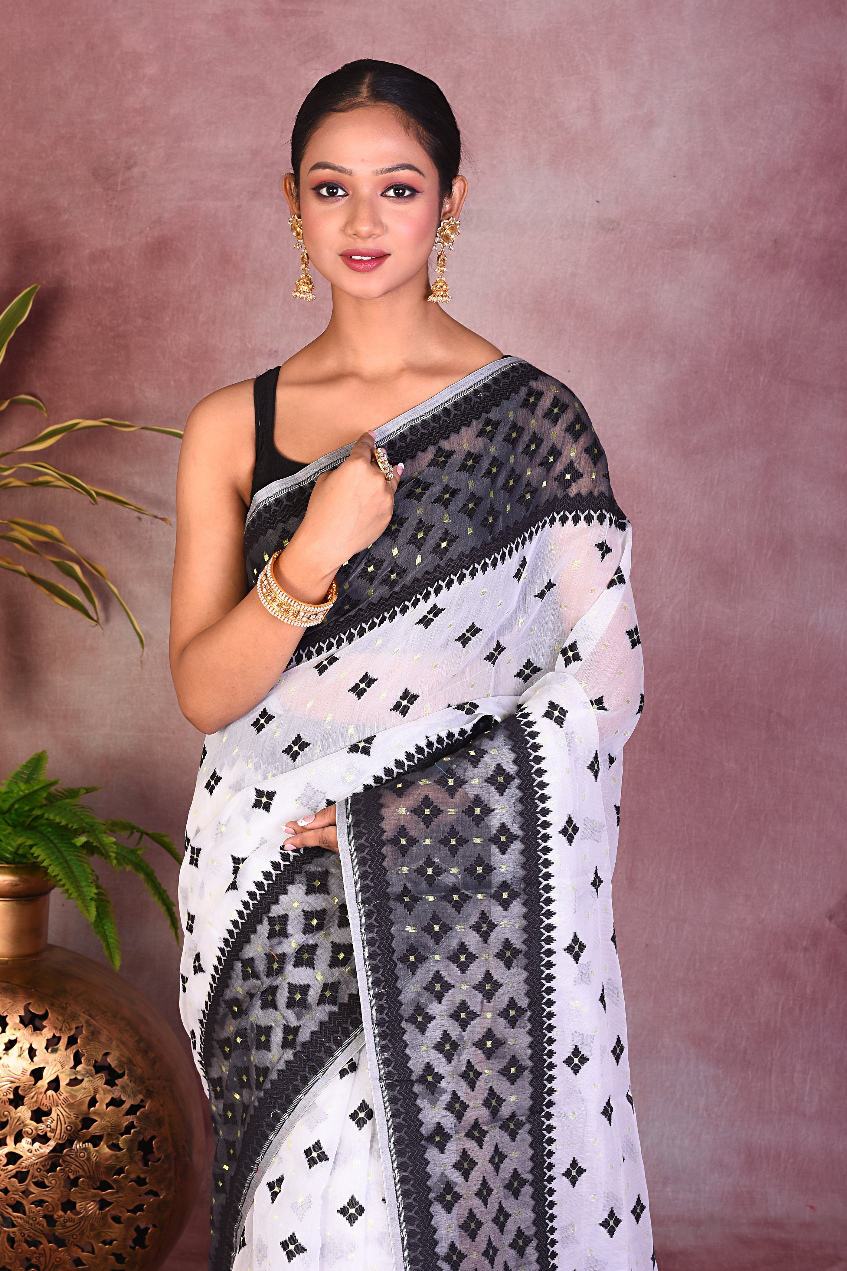 White and Black Jamdani Saree - Keya Seth Exclusive