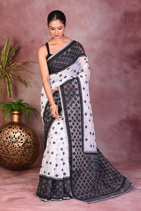 White and Black Jamdani Saree - Keya Seth Exclusive