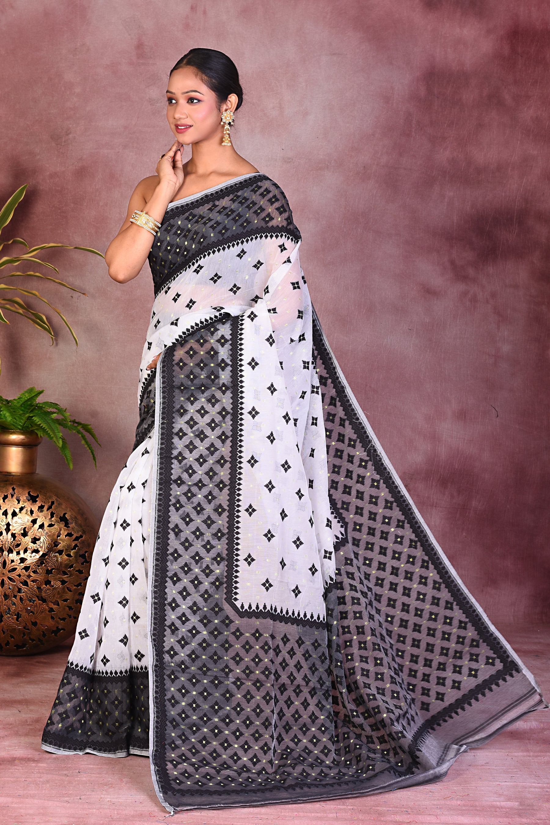 White and Black Jamdani Saree - Keya Seth Exclusive