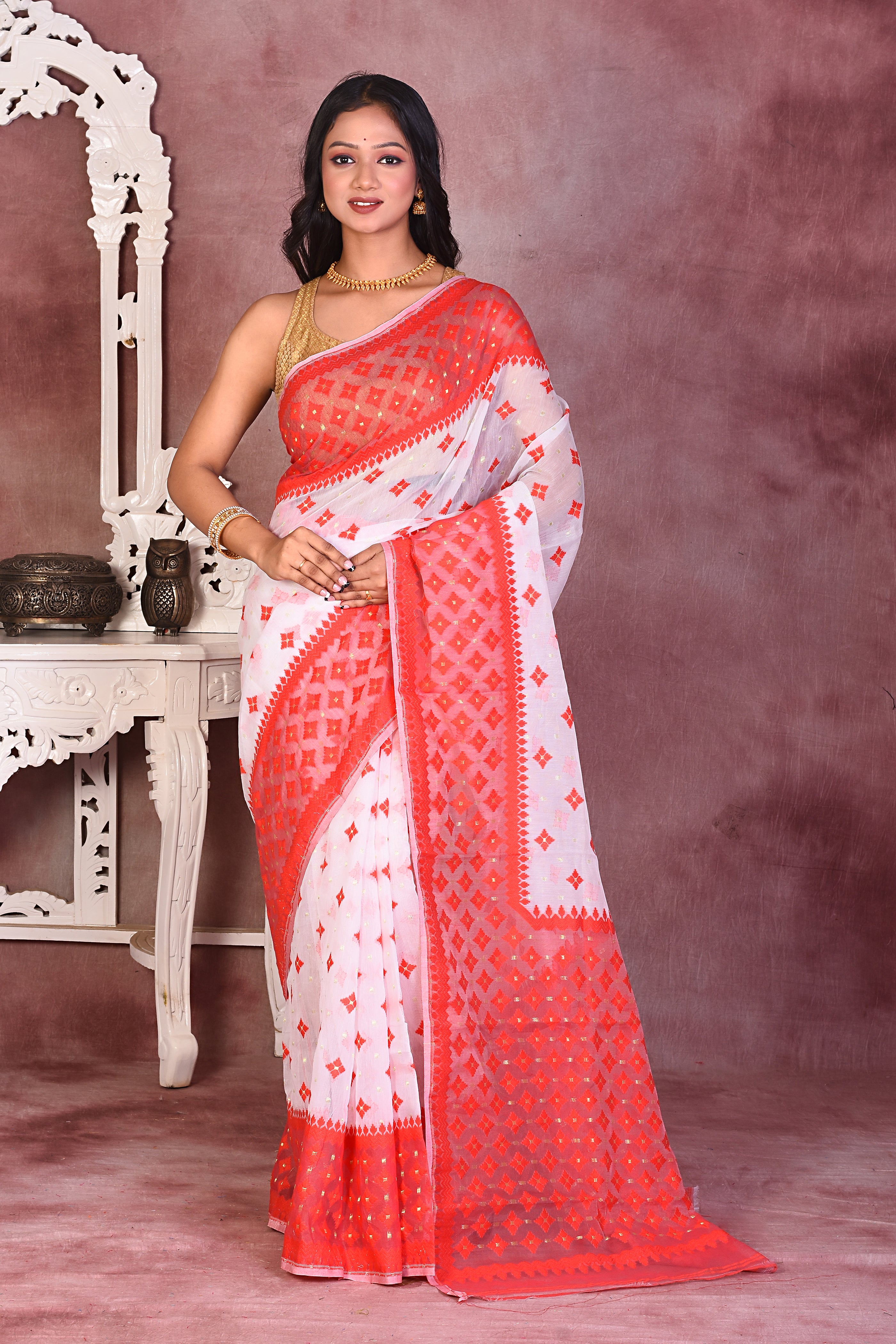 Beautiful White Jamdani Saree - Keya Seth Exclusive