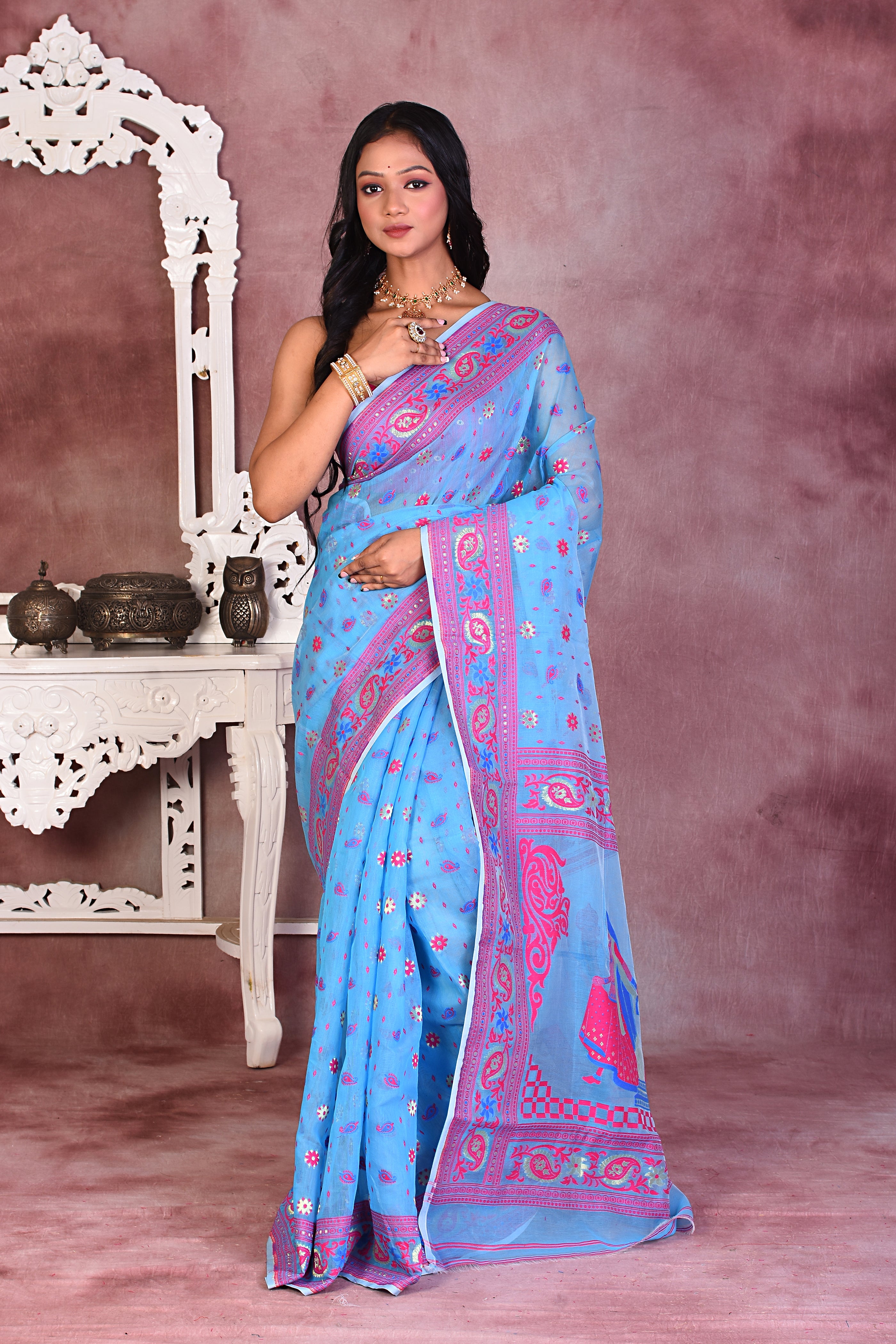 Blue Soft Jamdani Saree - Keya Seth Exclusive