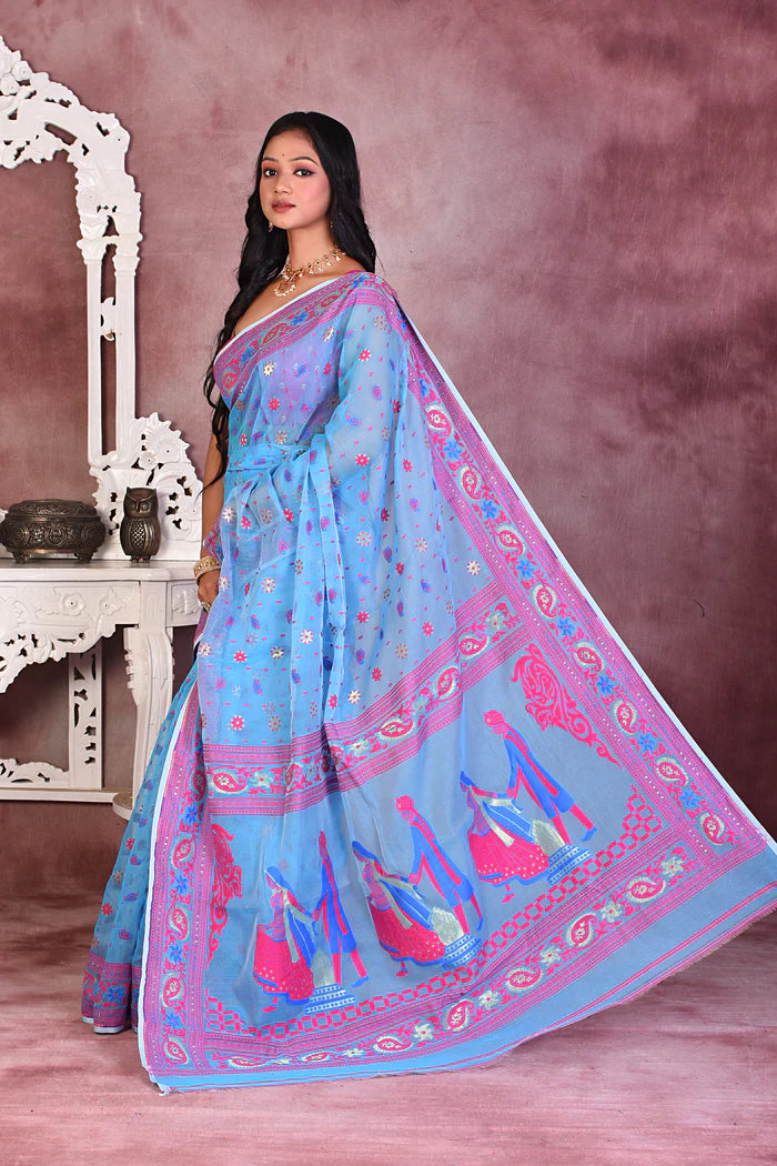 Blue Soft Jamdani Saree - Keya Seth Exclusive