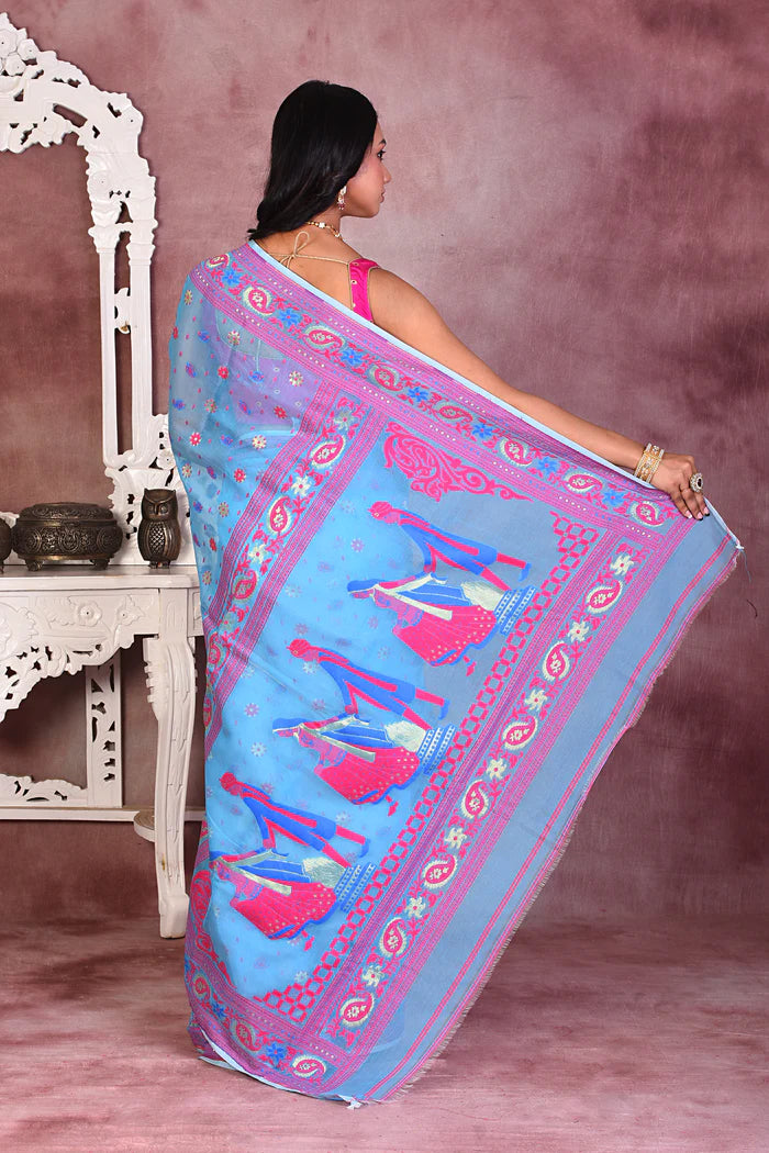 Blue Soft Jamdani Saree - Keya Seth Exclusive