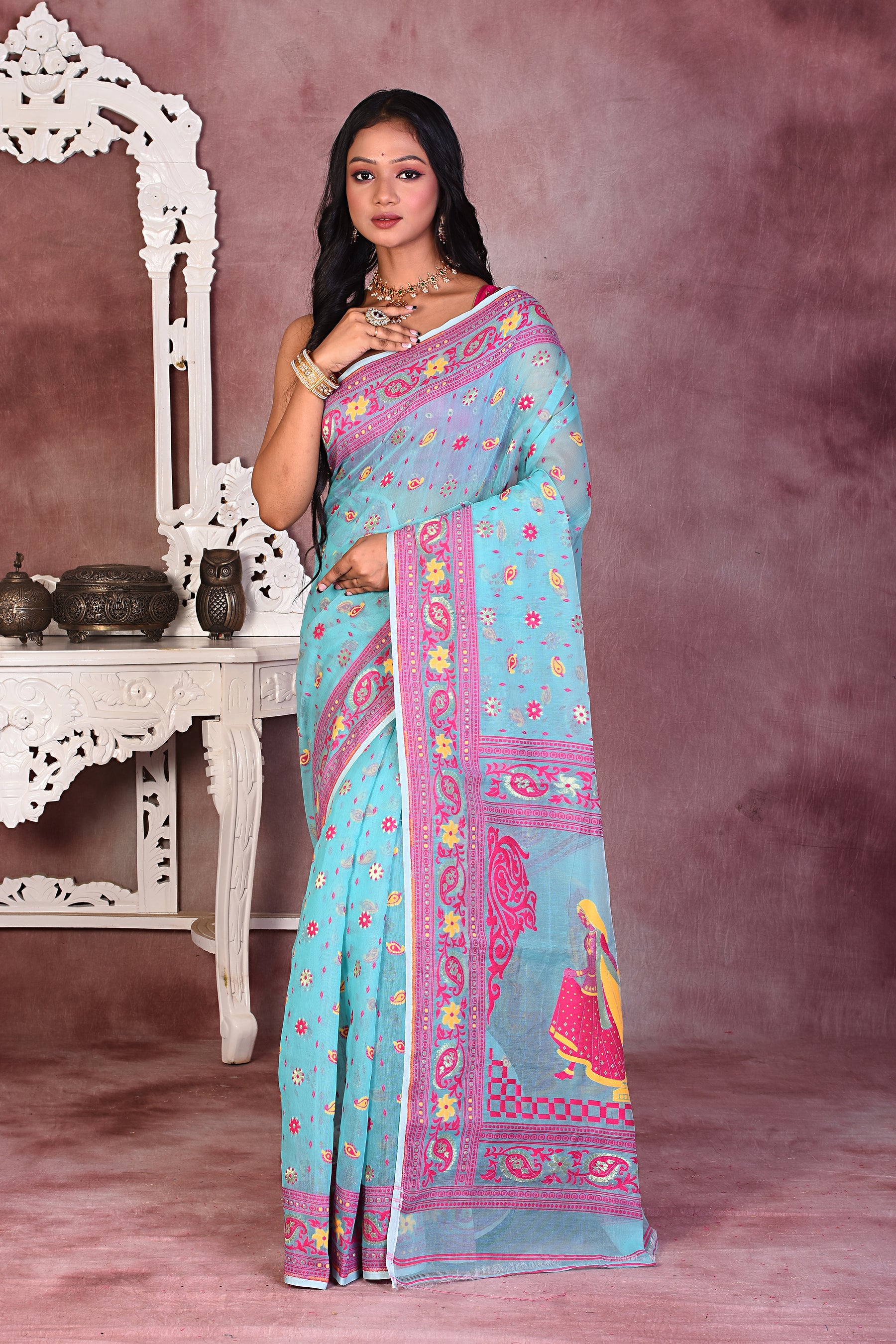 Light Blue Soft Jamdani Saree - Keya Seth Exclusive