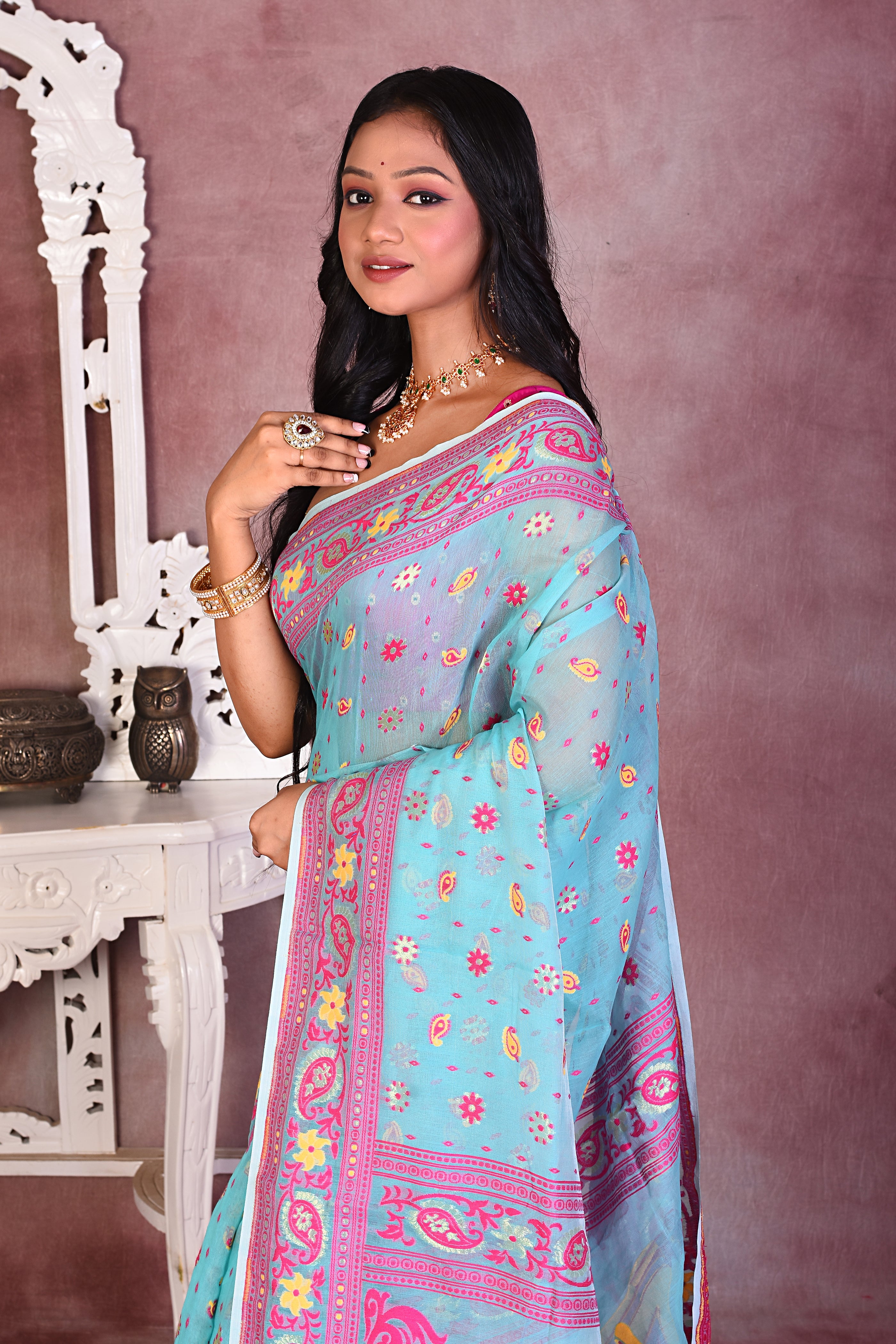 Light Blue Soft Jamdani Saree - Keya Seth Exclusive