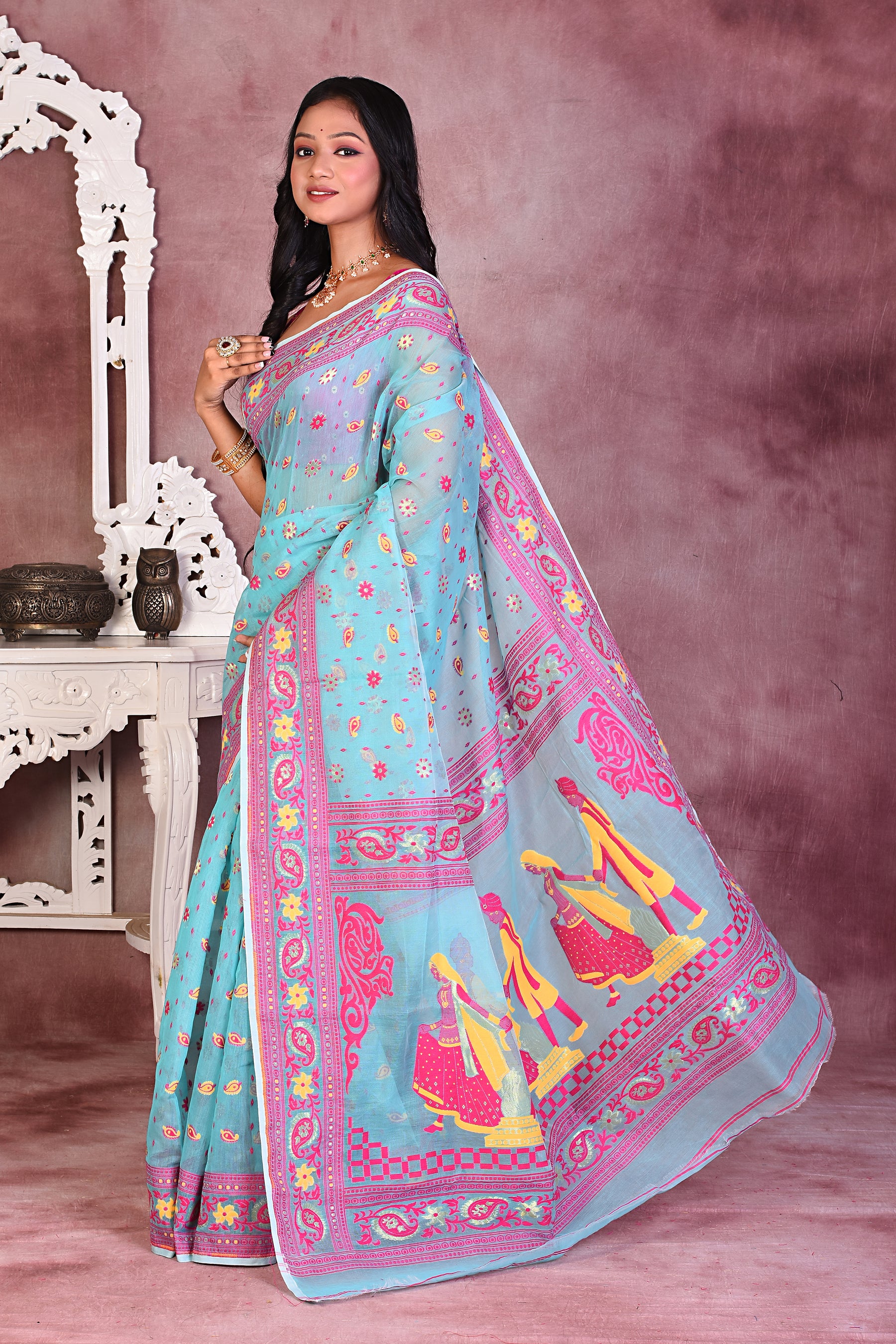 Light Blue Soft Jamdani Saree - Keya Seth Exclusive