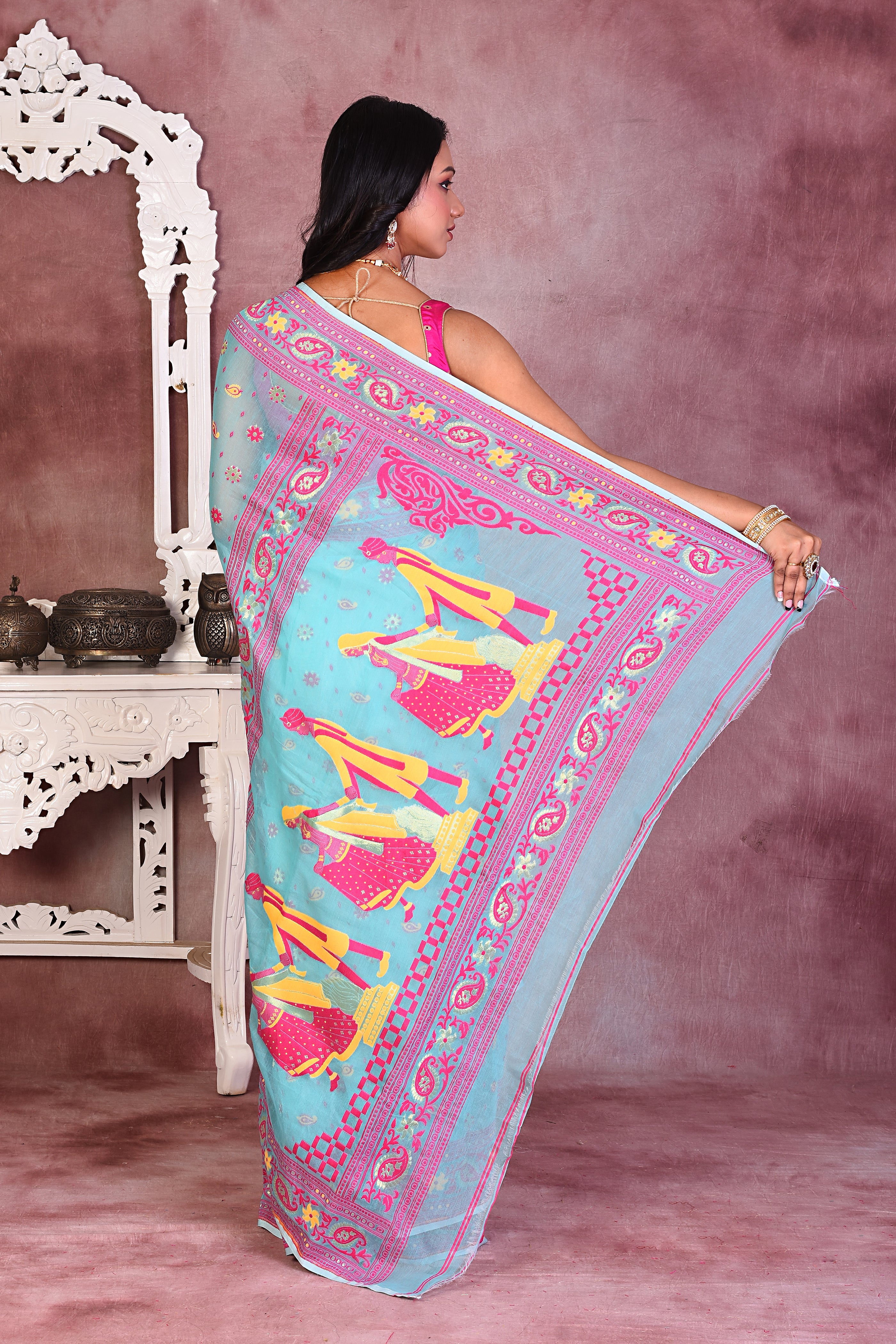 Light Blue Soft Jamdani Saree - Keya Seth Exclusive