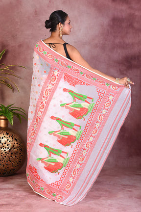 White and Red Jamdani Saree - Keya Seth Exclusive