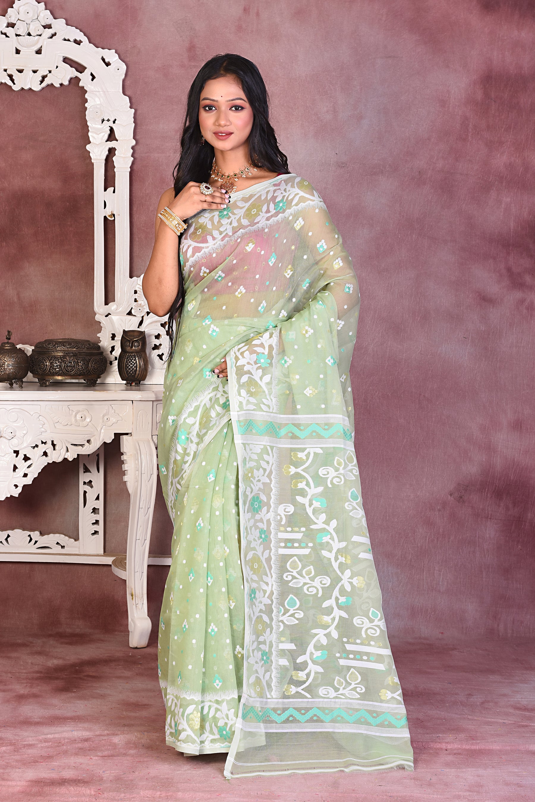 Pastel Green Soft Jamdani Saree - Keya Seth Exclusive