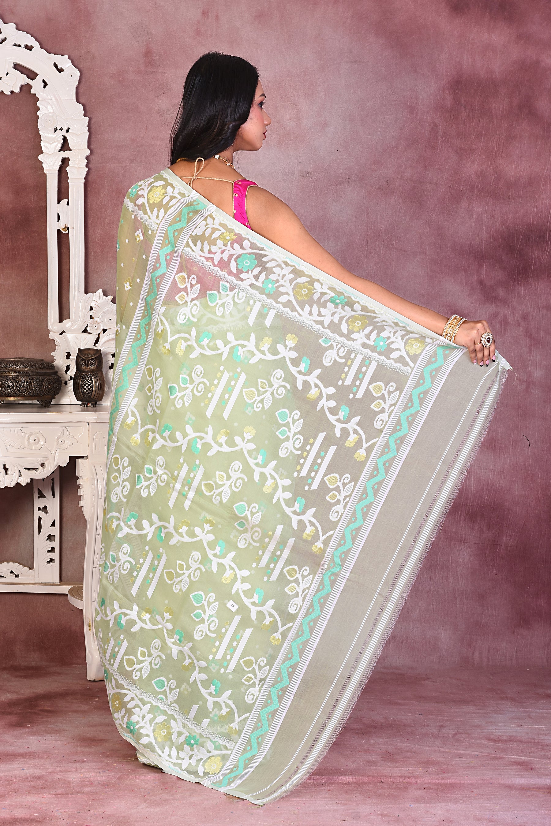 Pastel Green Soft Jamdani Saree - Keya Seth Exclusive