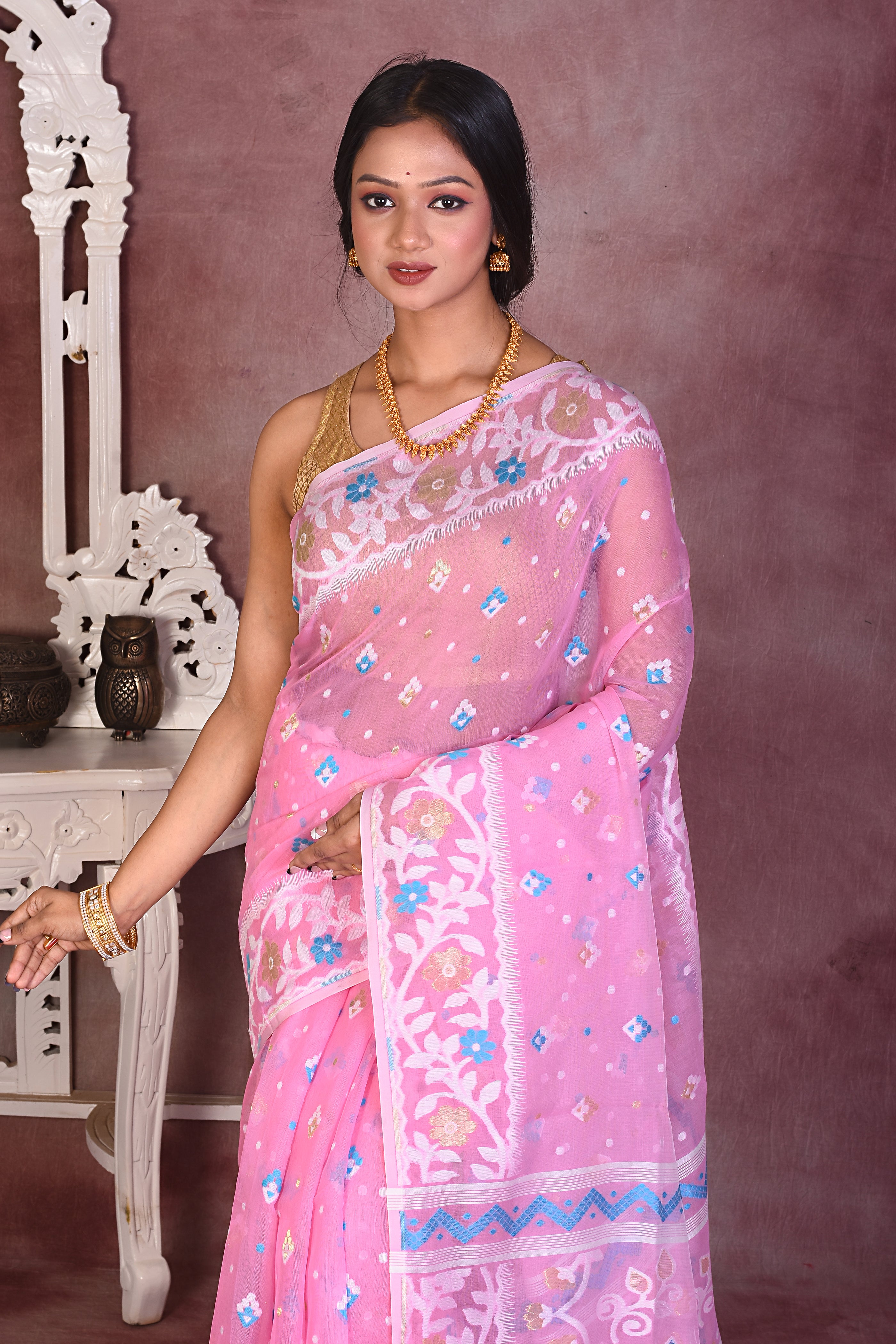 Light Pink Jamdani Saree - Keya Seth Exclusive