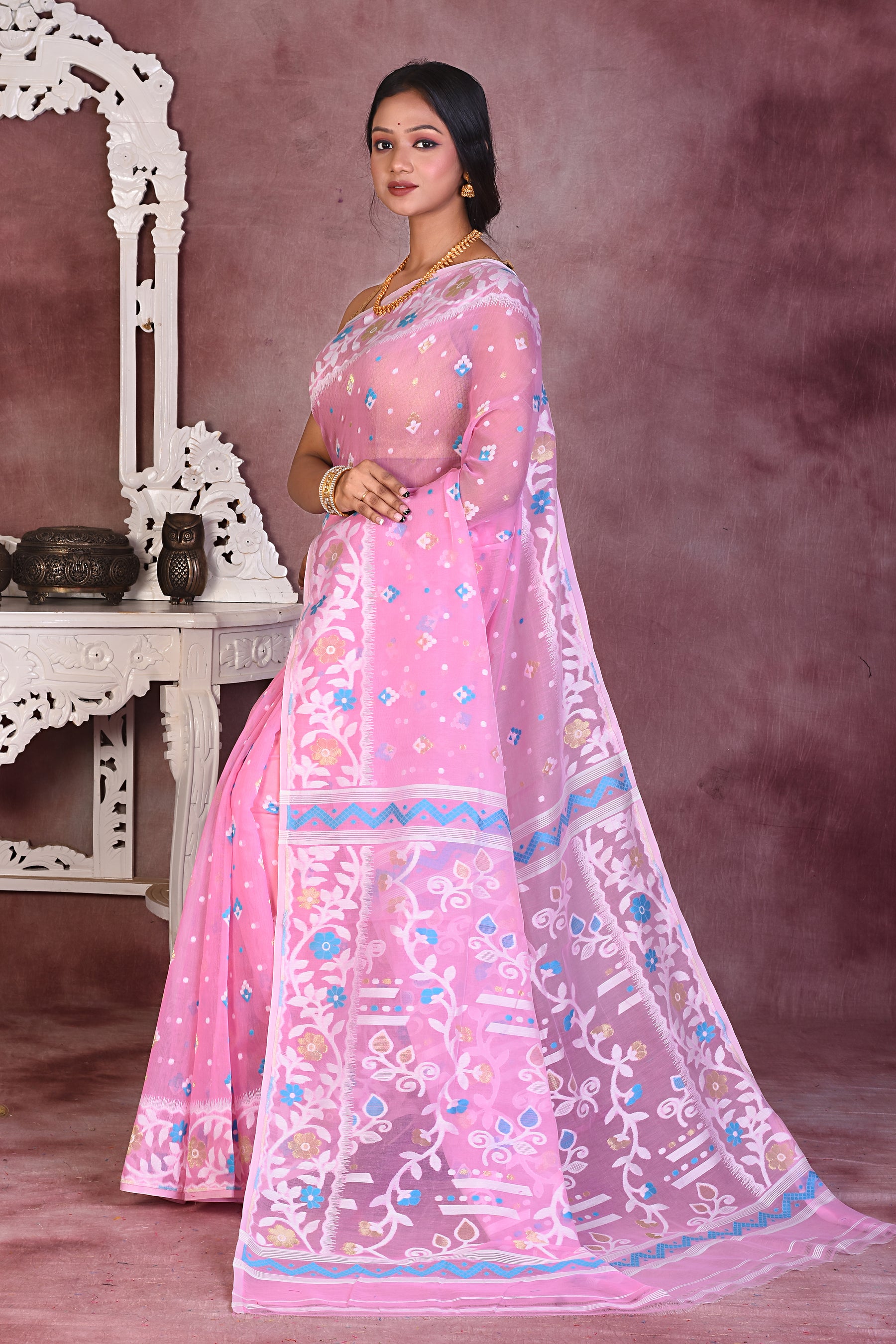 Light Pink Jamdani Saree - Keya Seth Exclusive