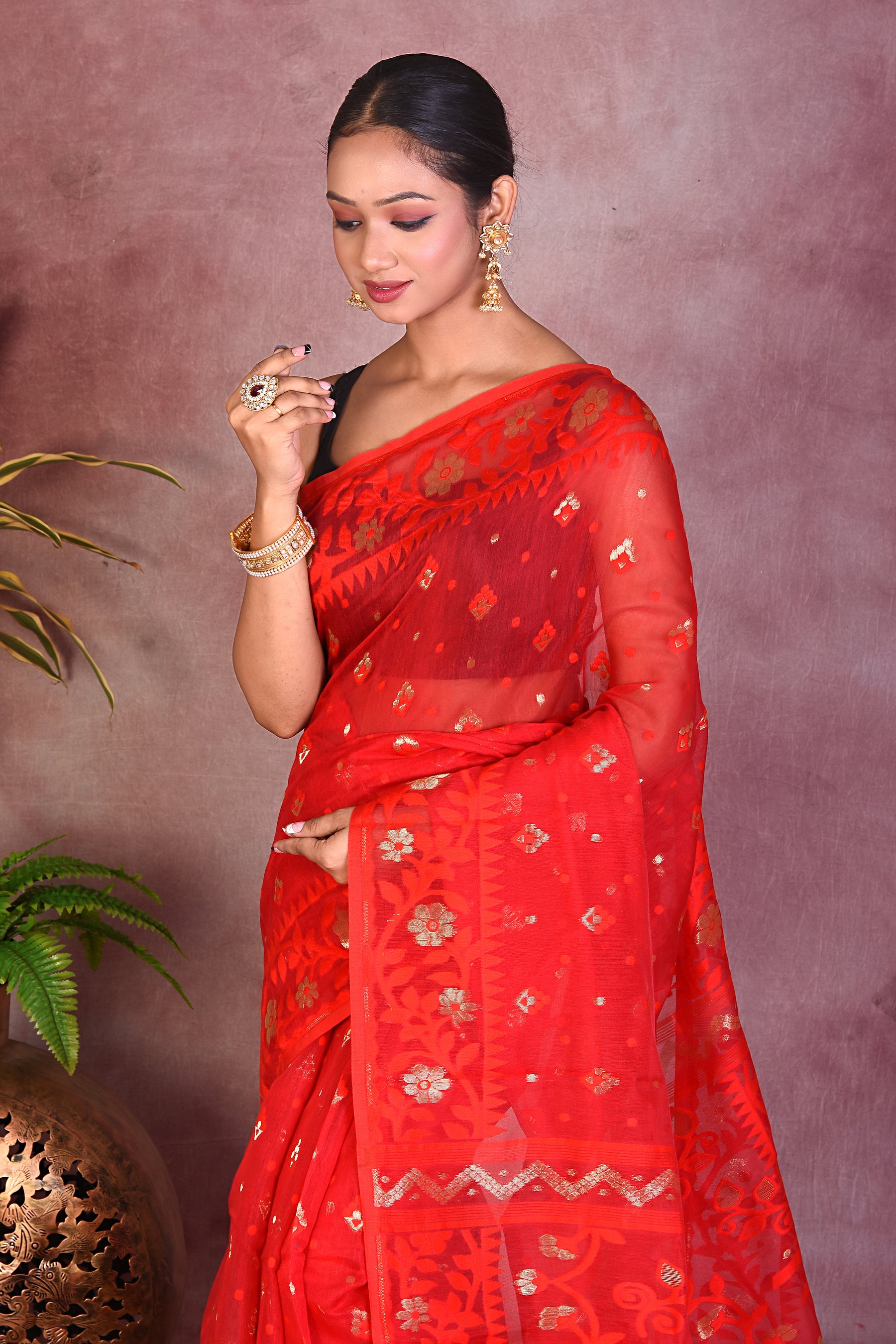 Red Jamdani Saree - Keya Seth Exclusive