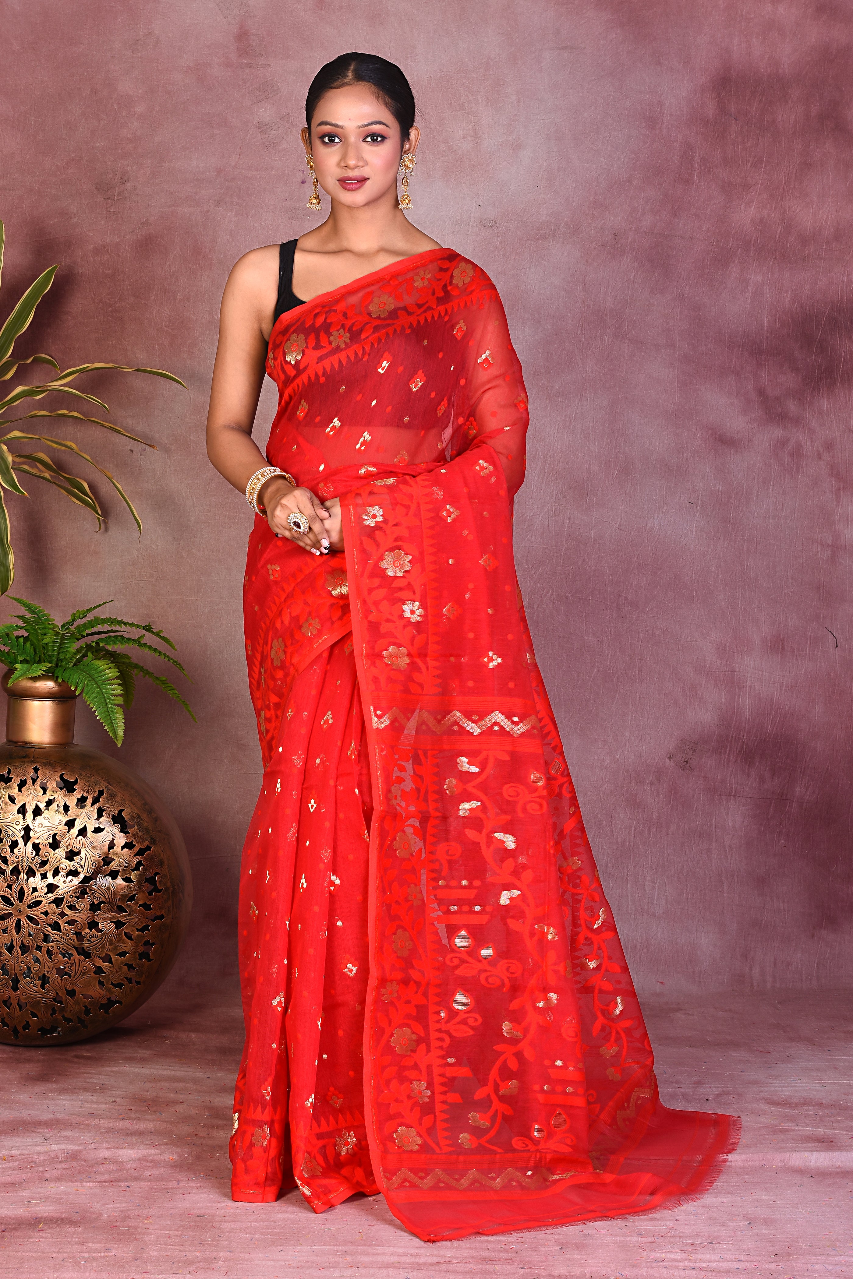 Red Jamdani Saree - Keya Seth Exclusive