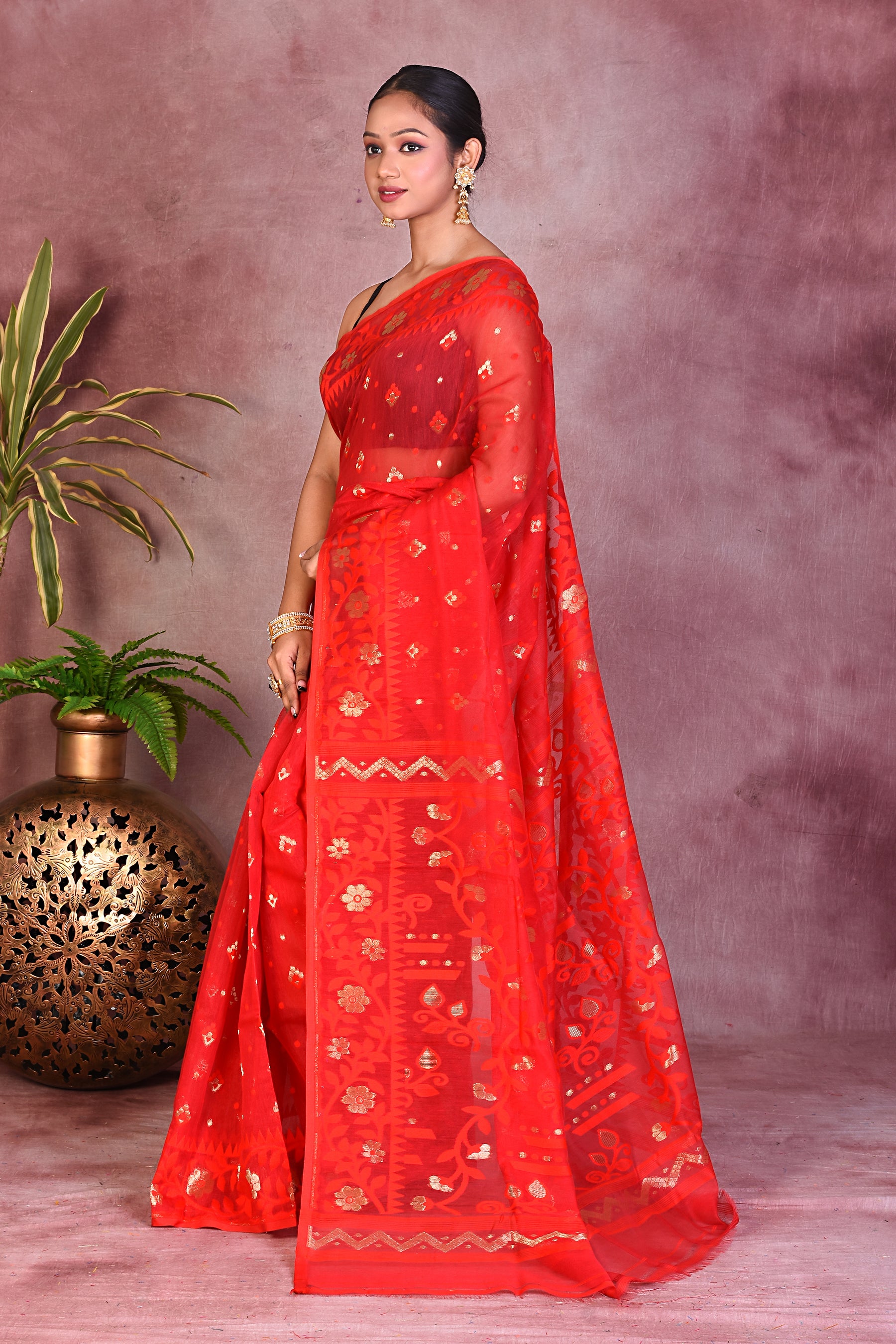 Red Jamdani Saree - Keya Seth Exclusive