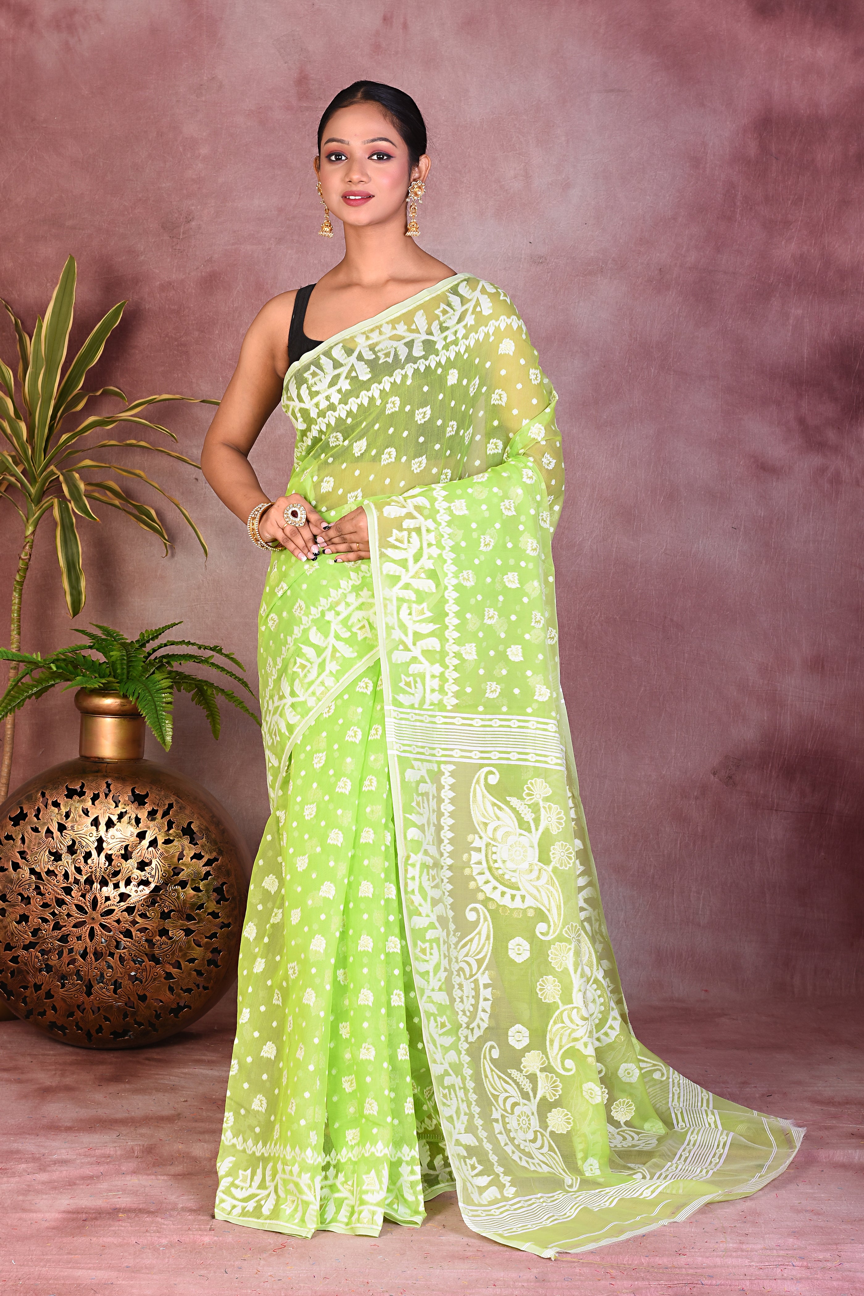 Light Green Jamdani Saree - Keya Seth Exclusive