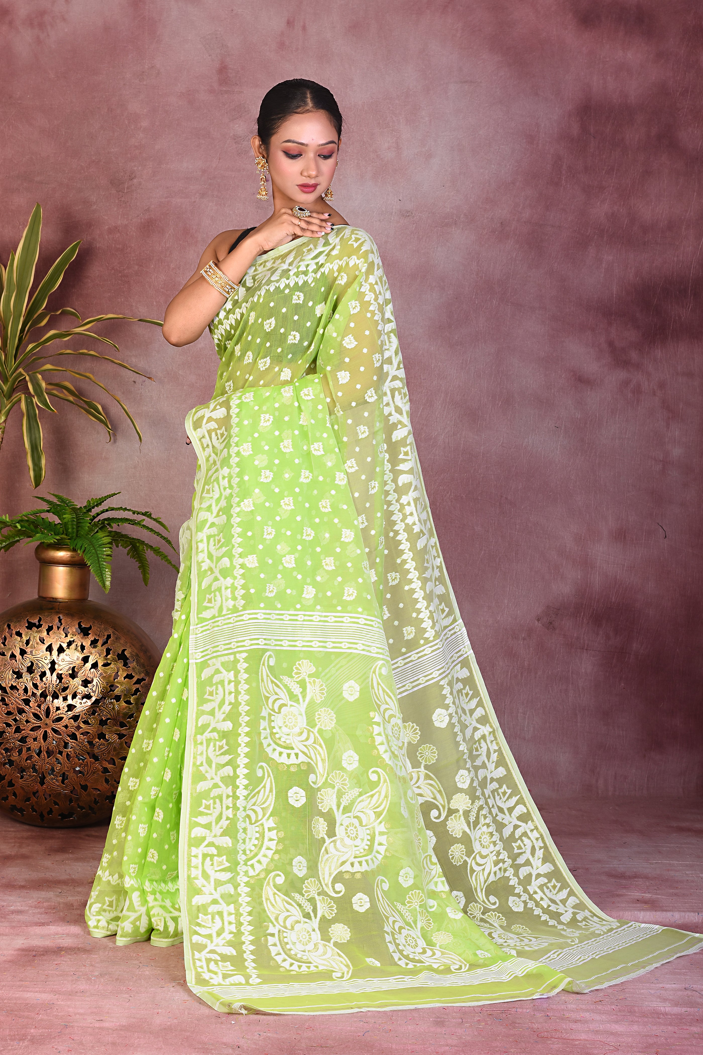 Light Green Jamdani Saree - Keya Seth Exclusive