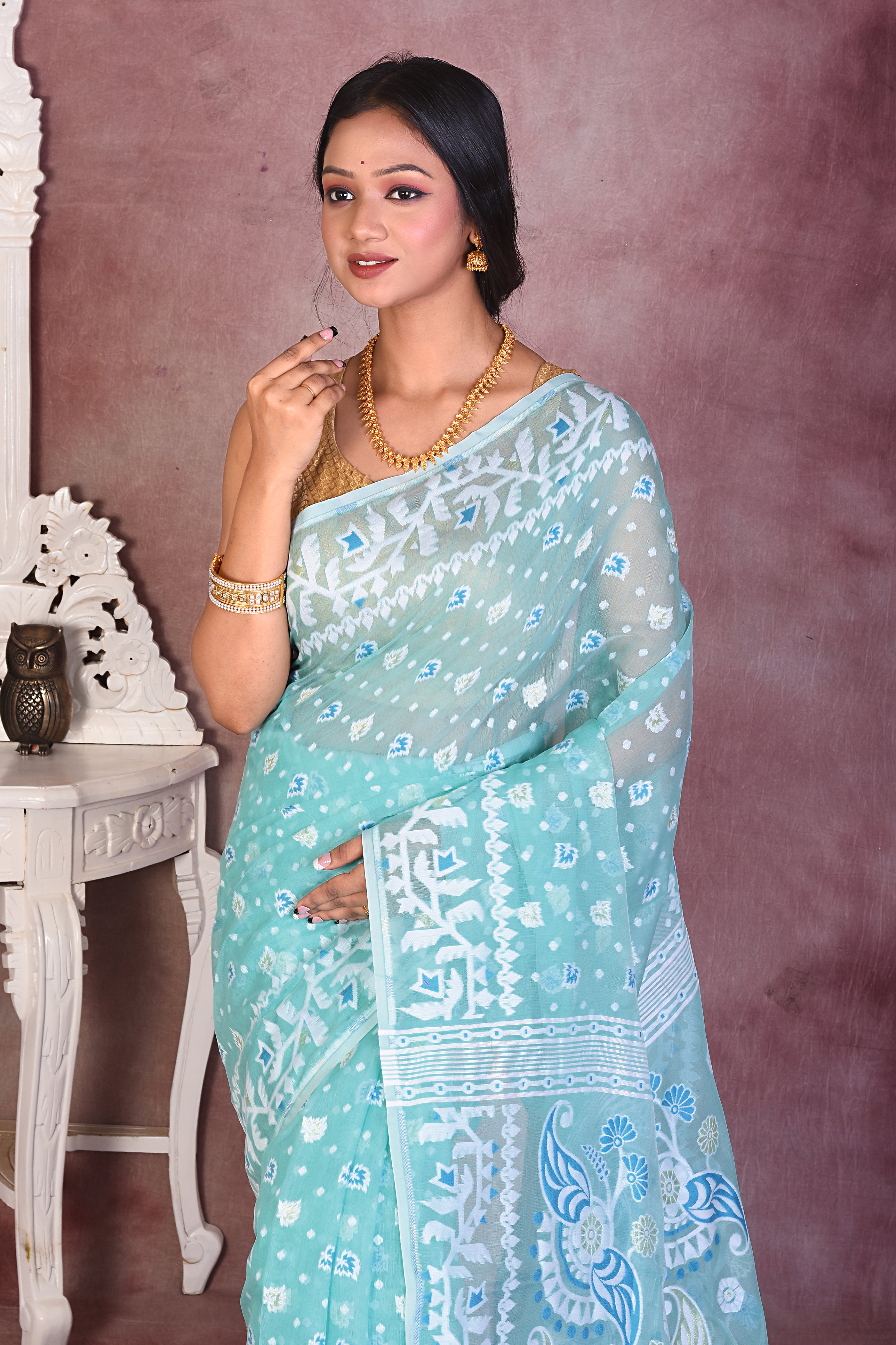 Sea Green Jamdani Saree - Keya Seth Exclusive