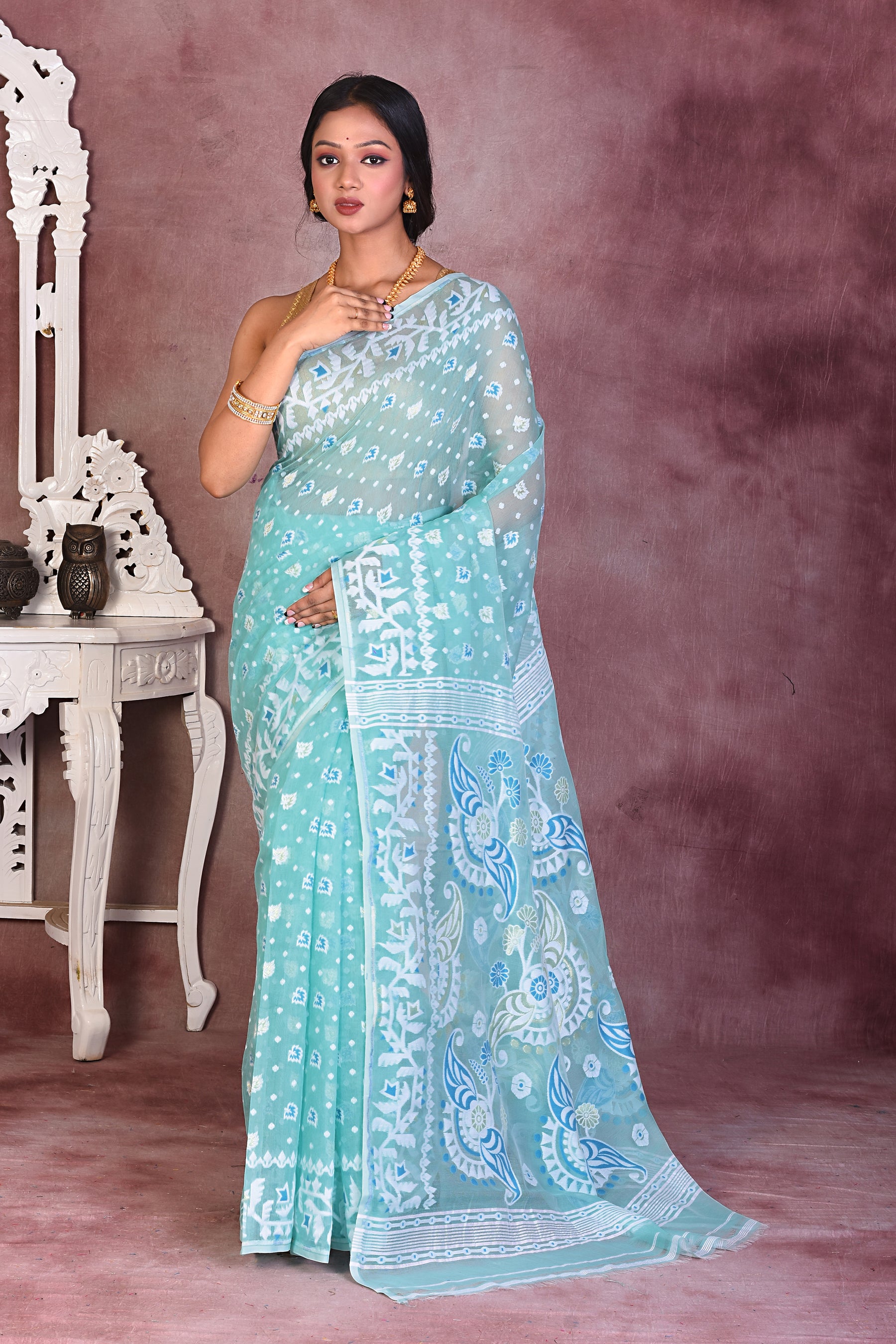 Sea Green Jamdani Saree - Keya Seth Exclusive