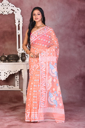 Peach Soft Jamdani Saree - Keya Seth Exclusive