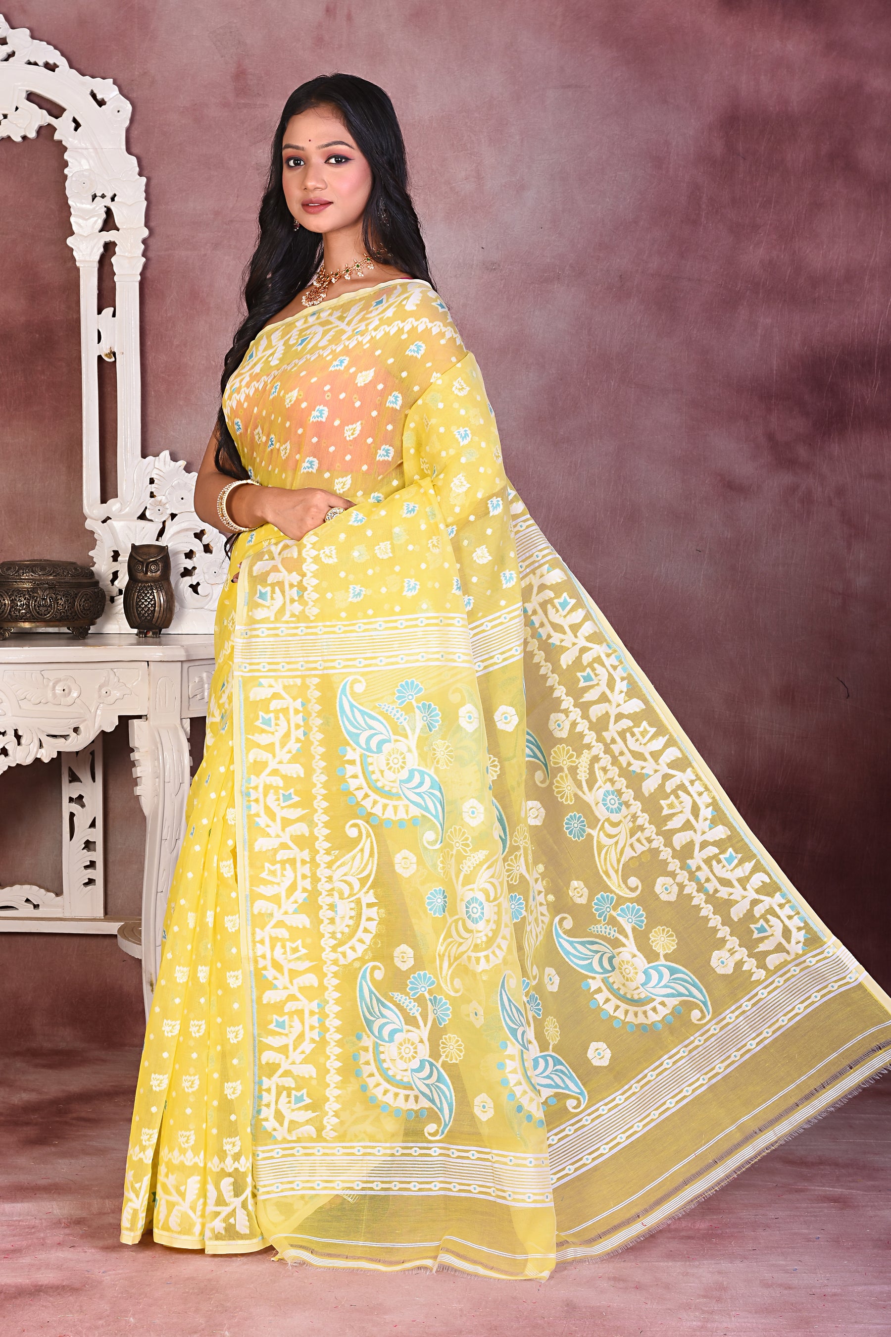 Lemon Soft Jamdani Saree - Keya Seth Exclusive