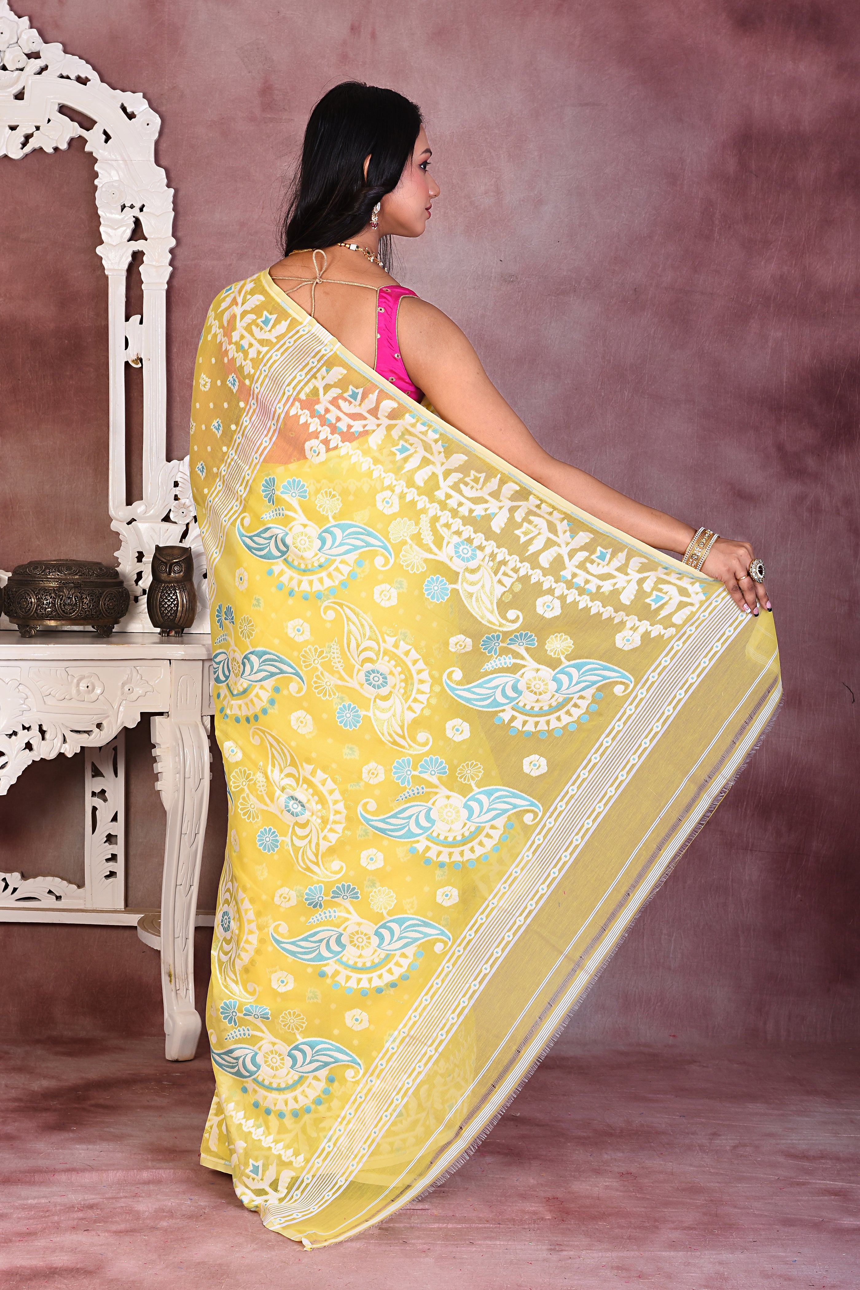 Lemon Soft Jamdani Saree - Keya Seth Exclusive