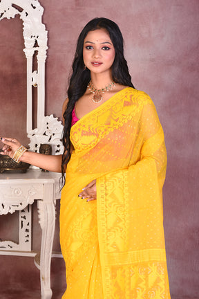 Bright Yellow Soft Jamdani Saree - Keya Seth Exclusive