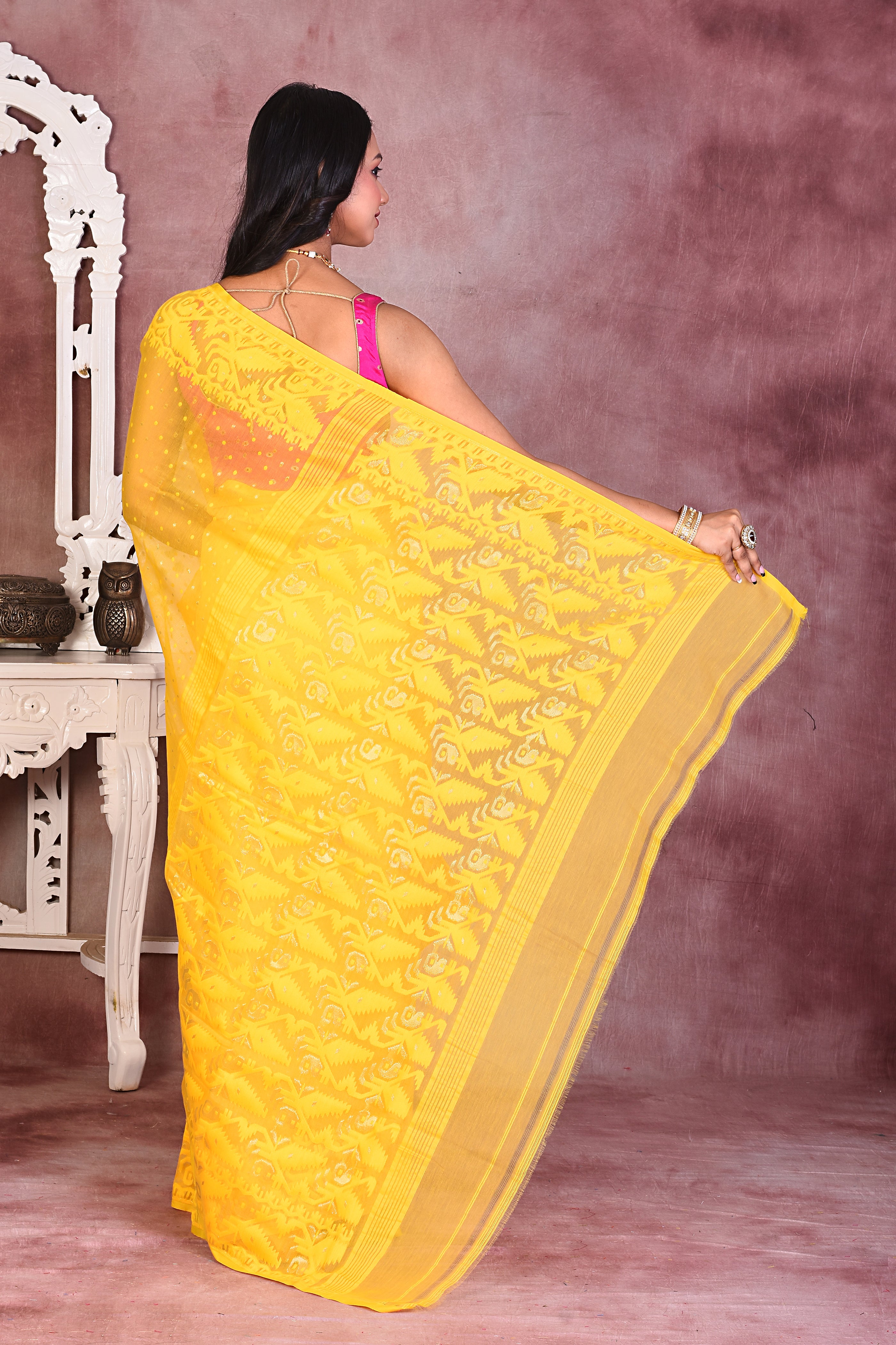 Bright Yellow Soft Jamdani Saree - Keya Seth Exclusive