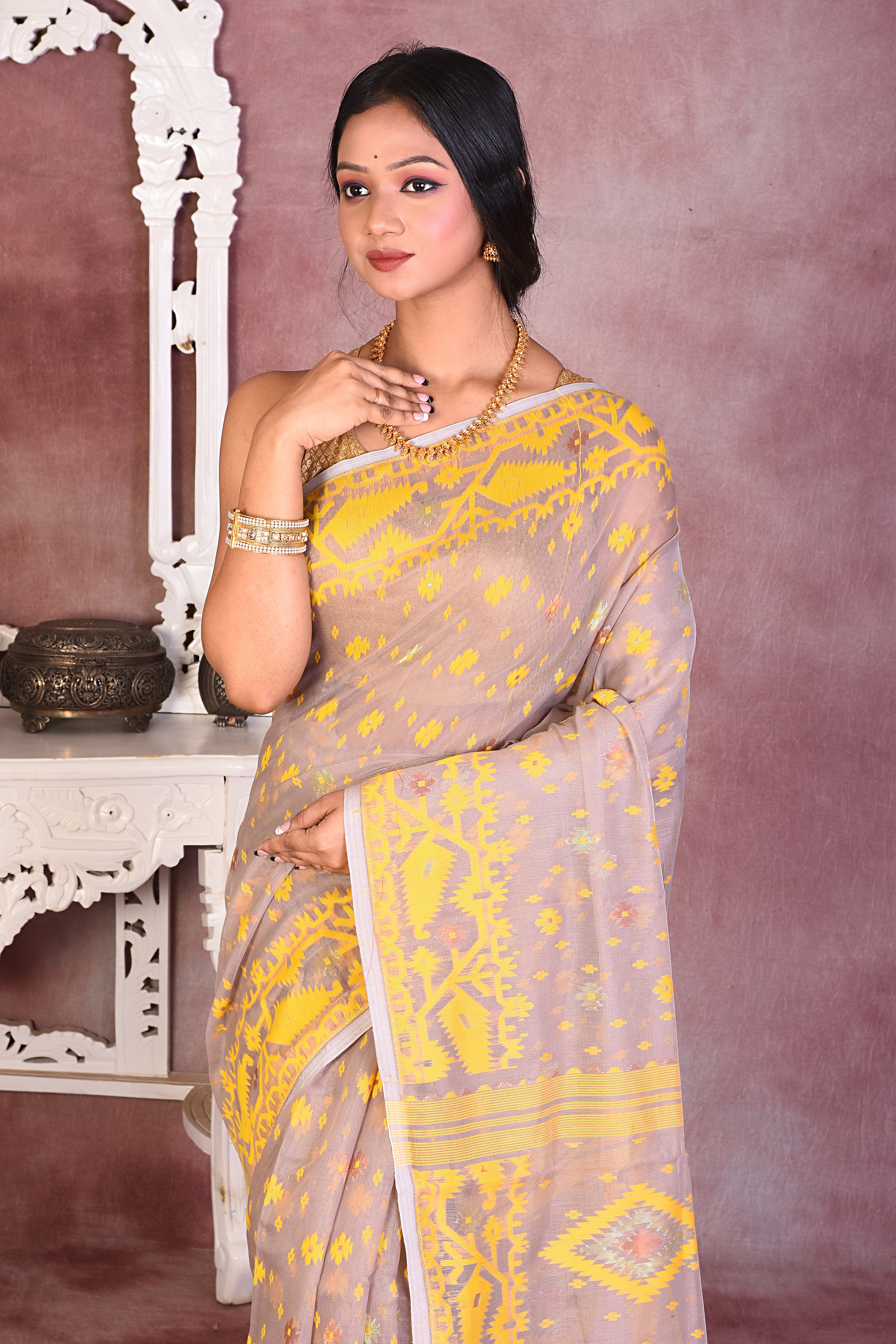 Light Brown Jamdani - Keya Seth Exclusive