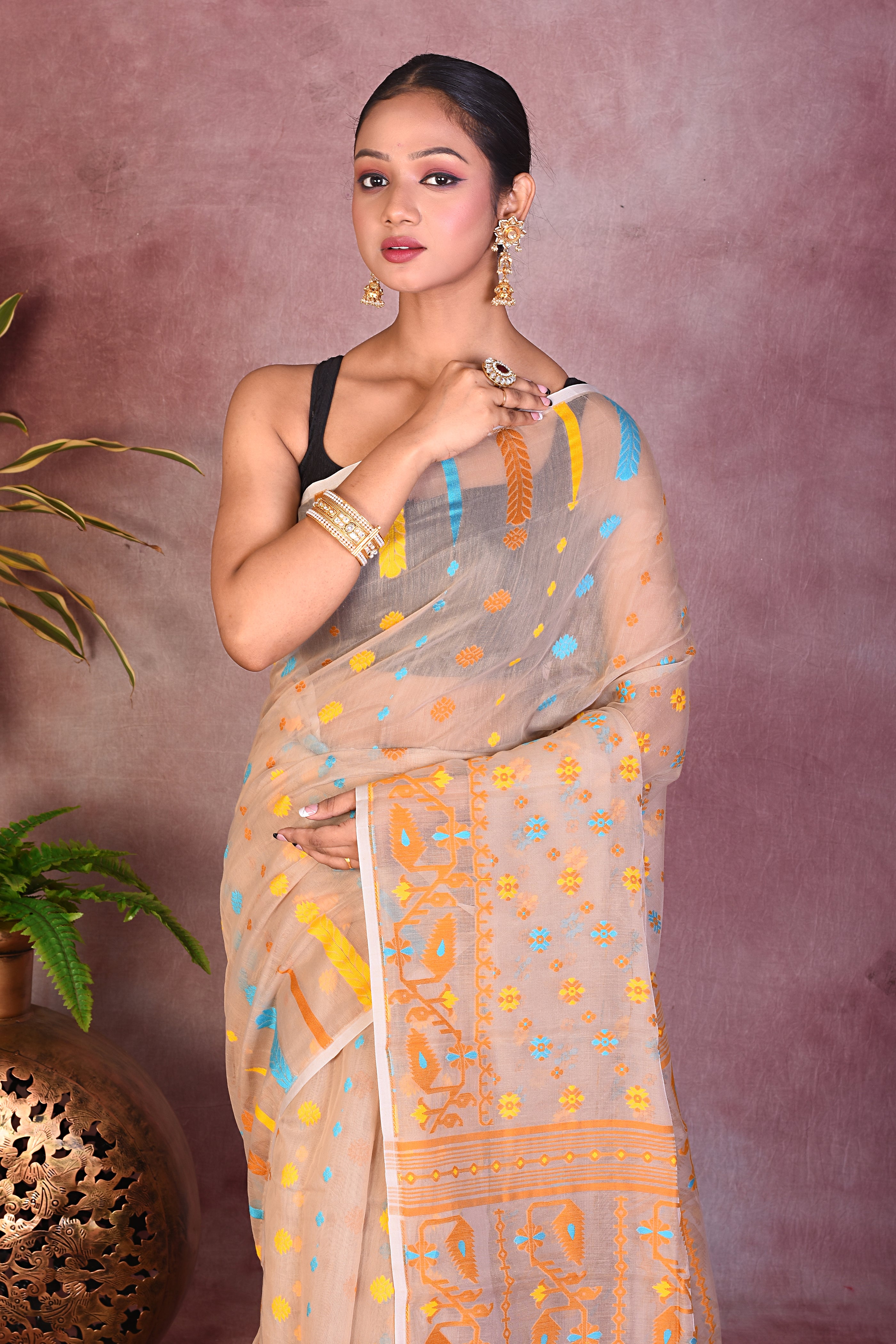 Beautiful Beige Jamdani Saree - Keya Seth Exclusive