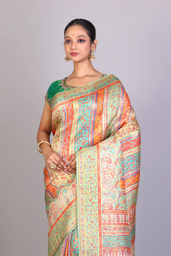 Multicolored Blended Satin Silk Saree - Keya Seth Exclusive