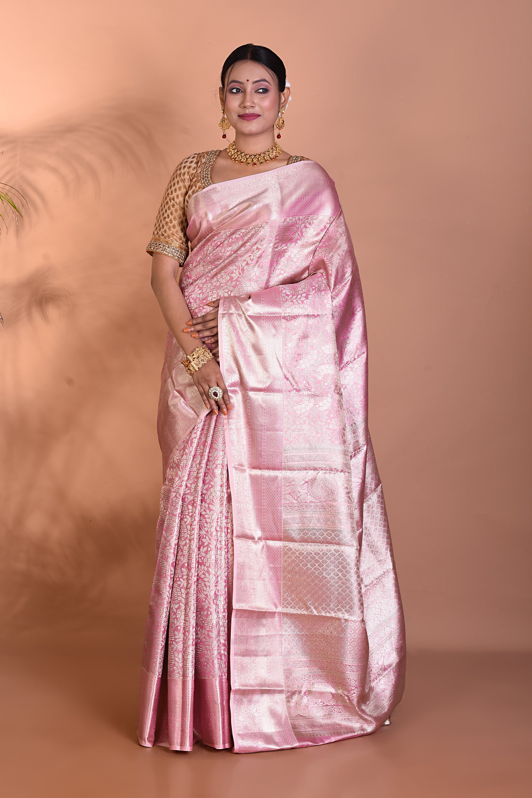 Elegant Light Peach Pure Kanjivaram Saree - Keya Seth Exclusive